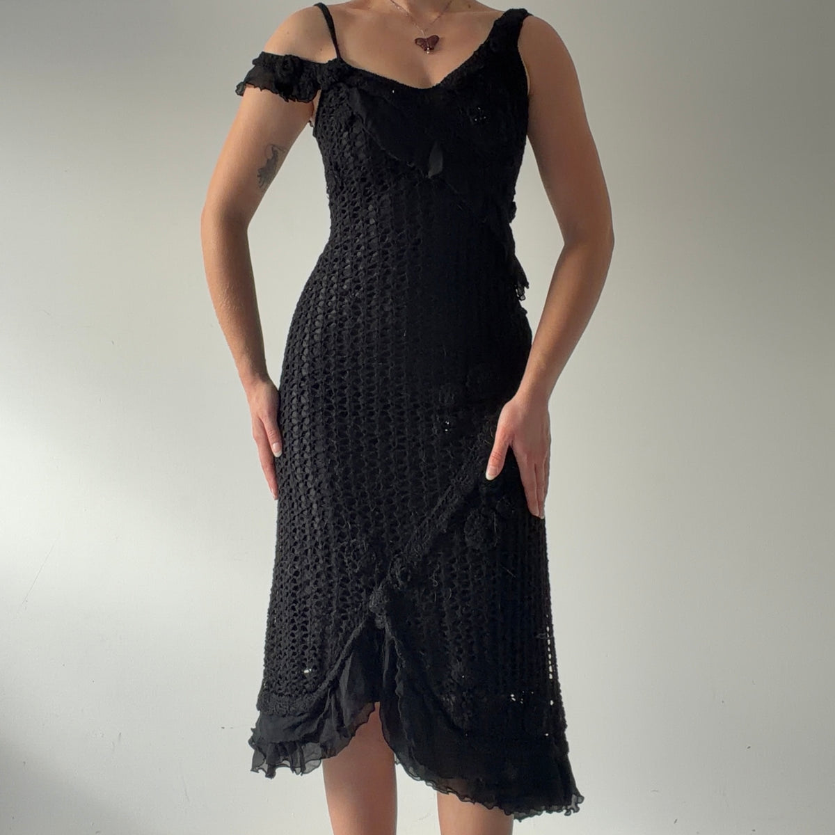Crochet Ruffle Midi Dress | S