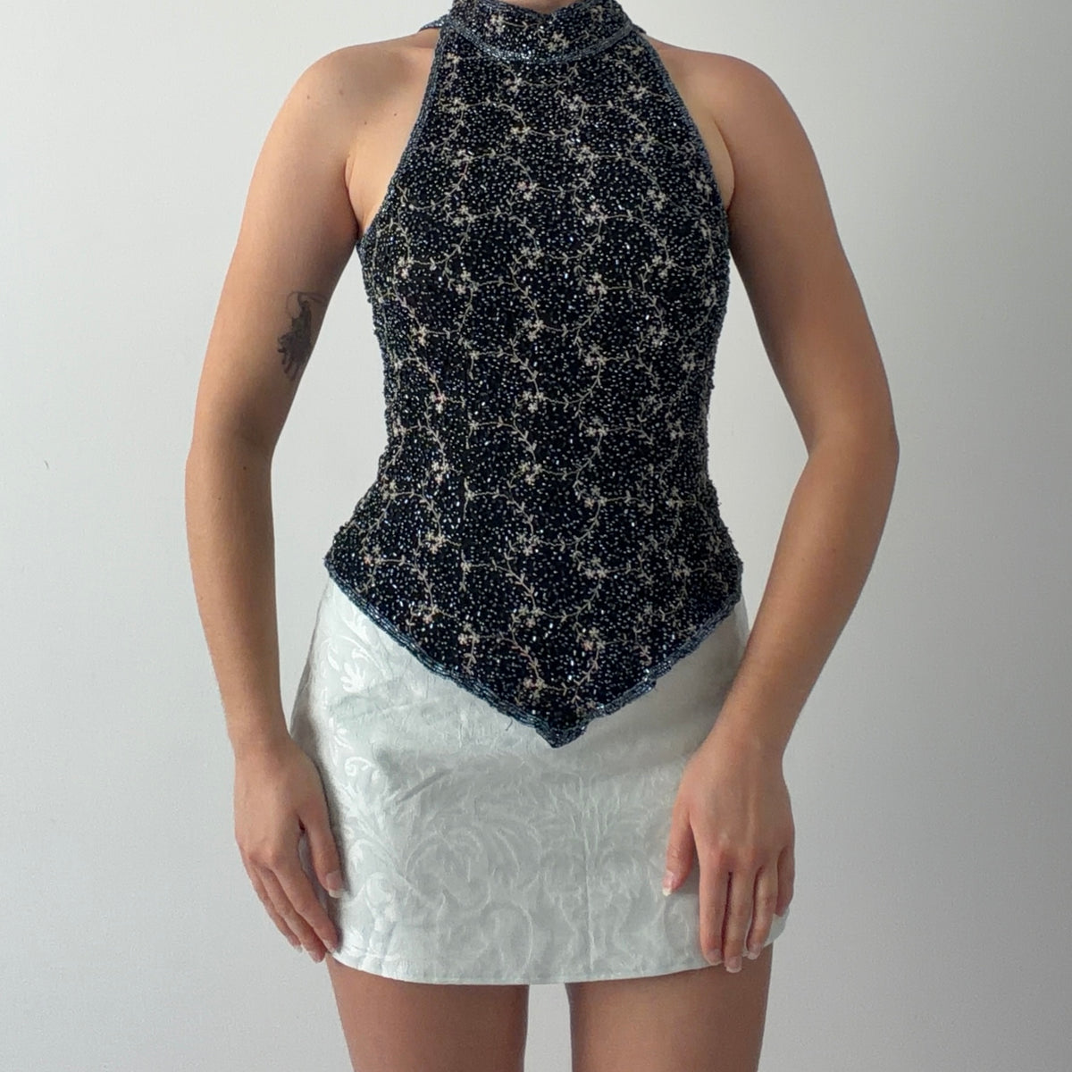 Papéll Boutique Silk Beaded Top | S