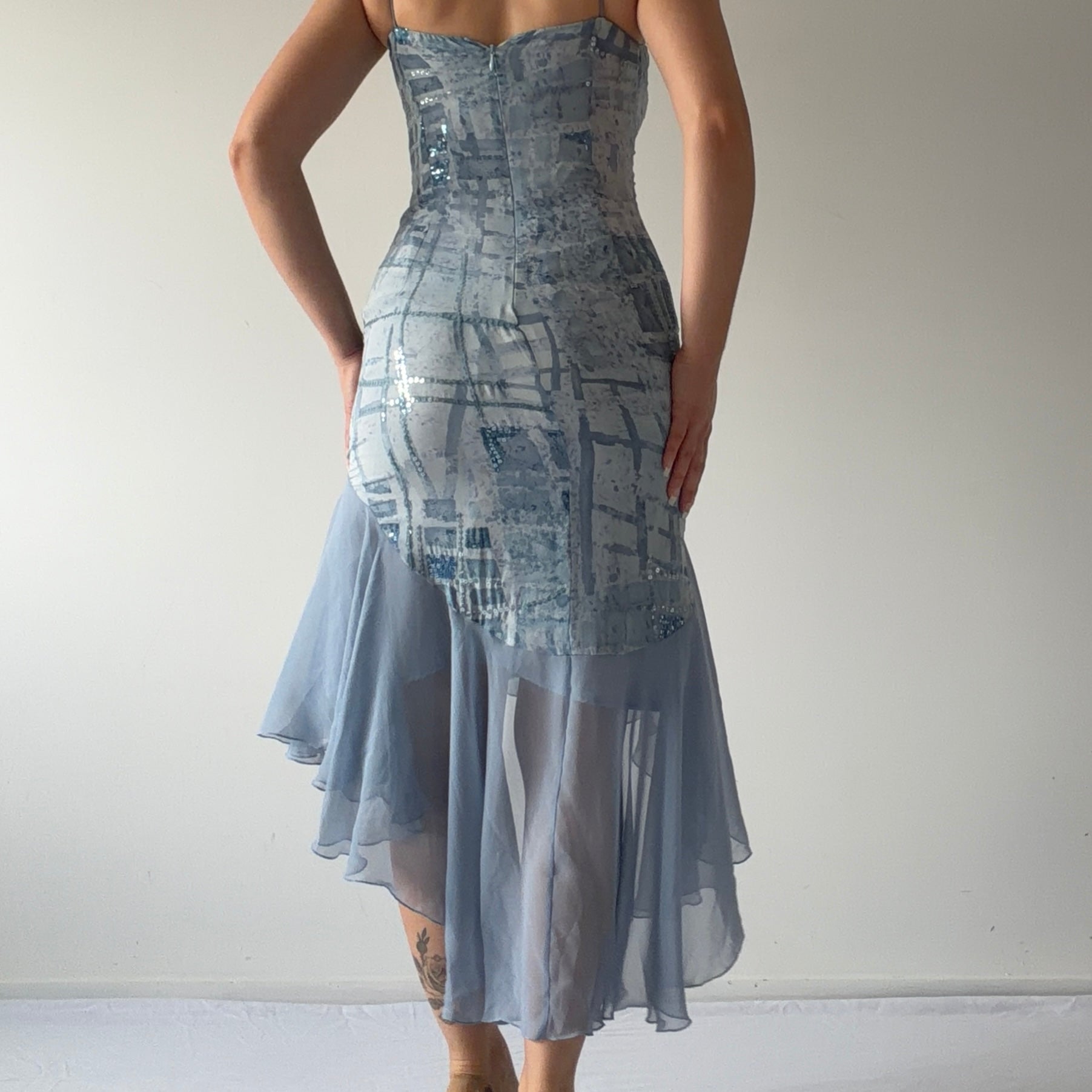 Sequin Halter Ruffle Dress | XS
