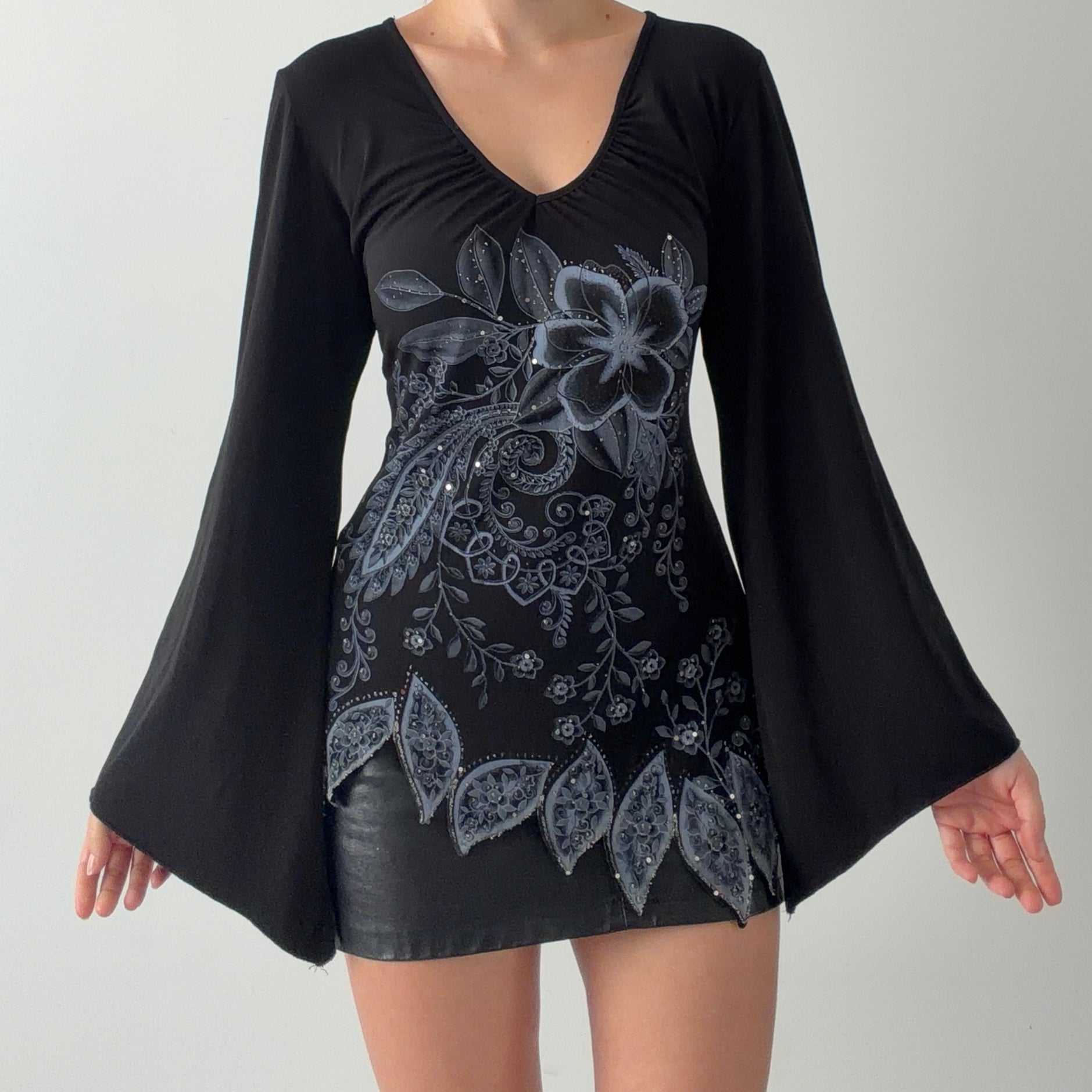 Decaf Beaded Bell Sleeve Top | 12-14