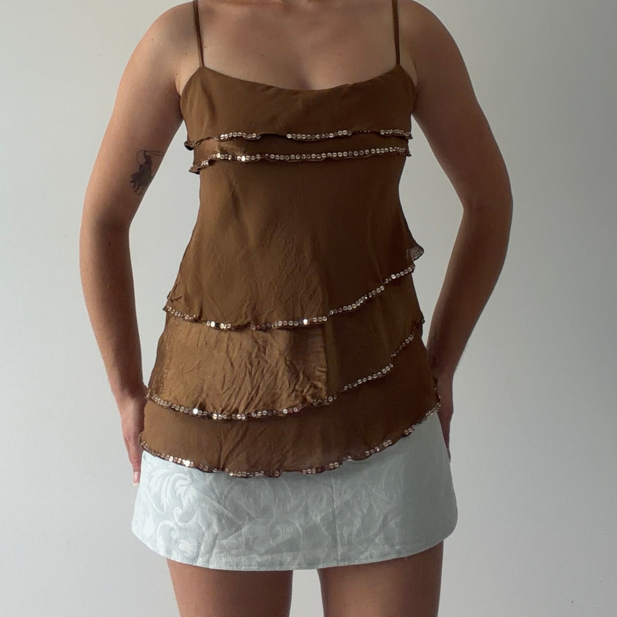 Bebe Silk Ruffle Top | M