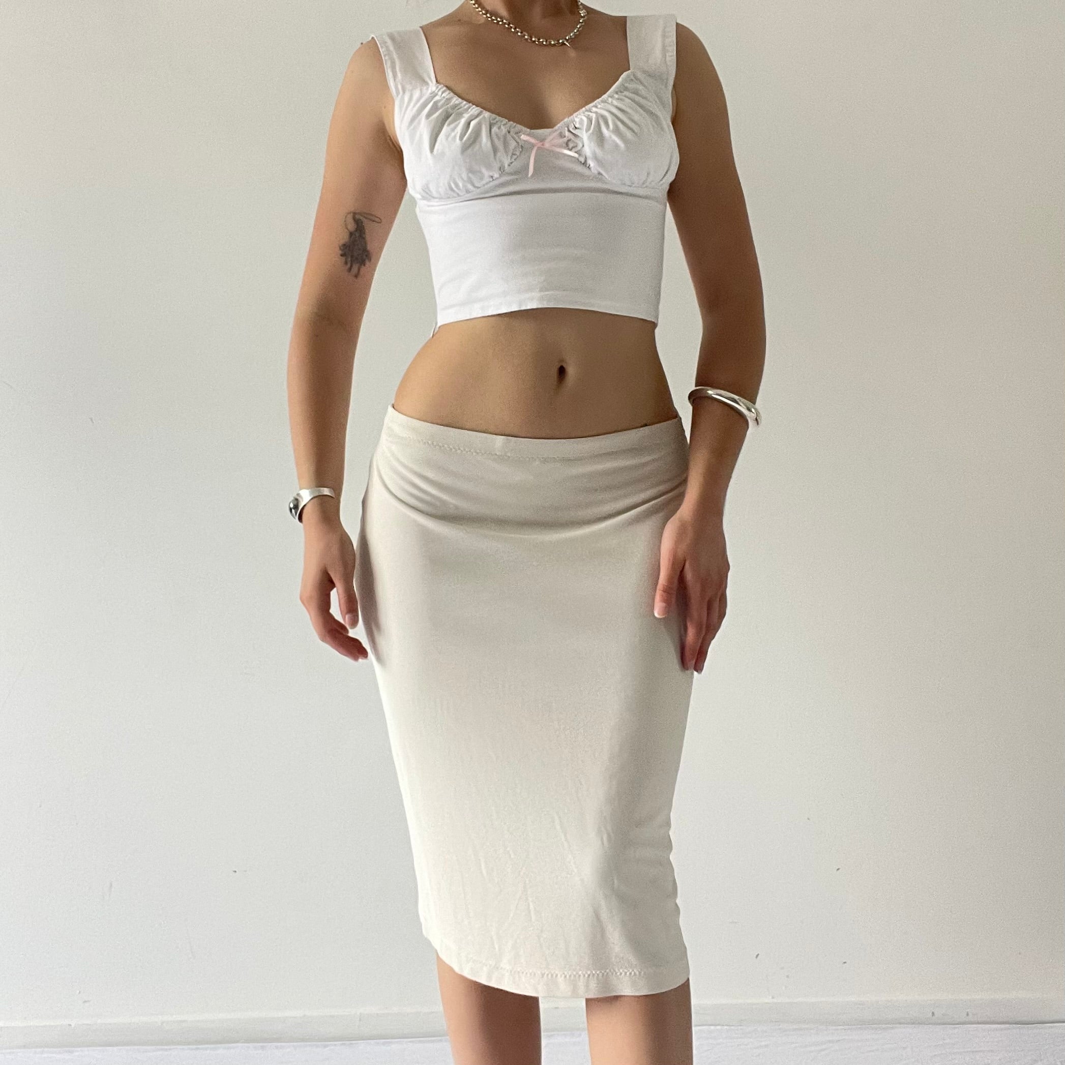 Slinky Cream Midi Skirt | 6-10