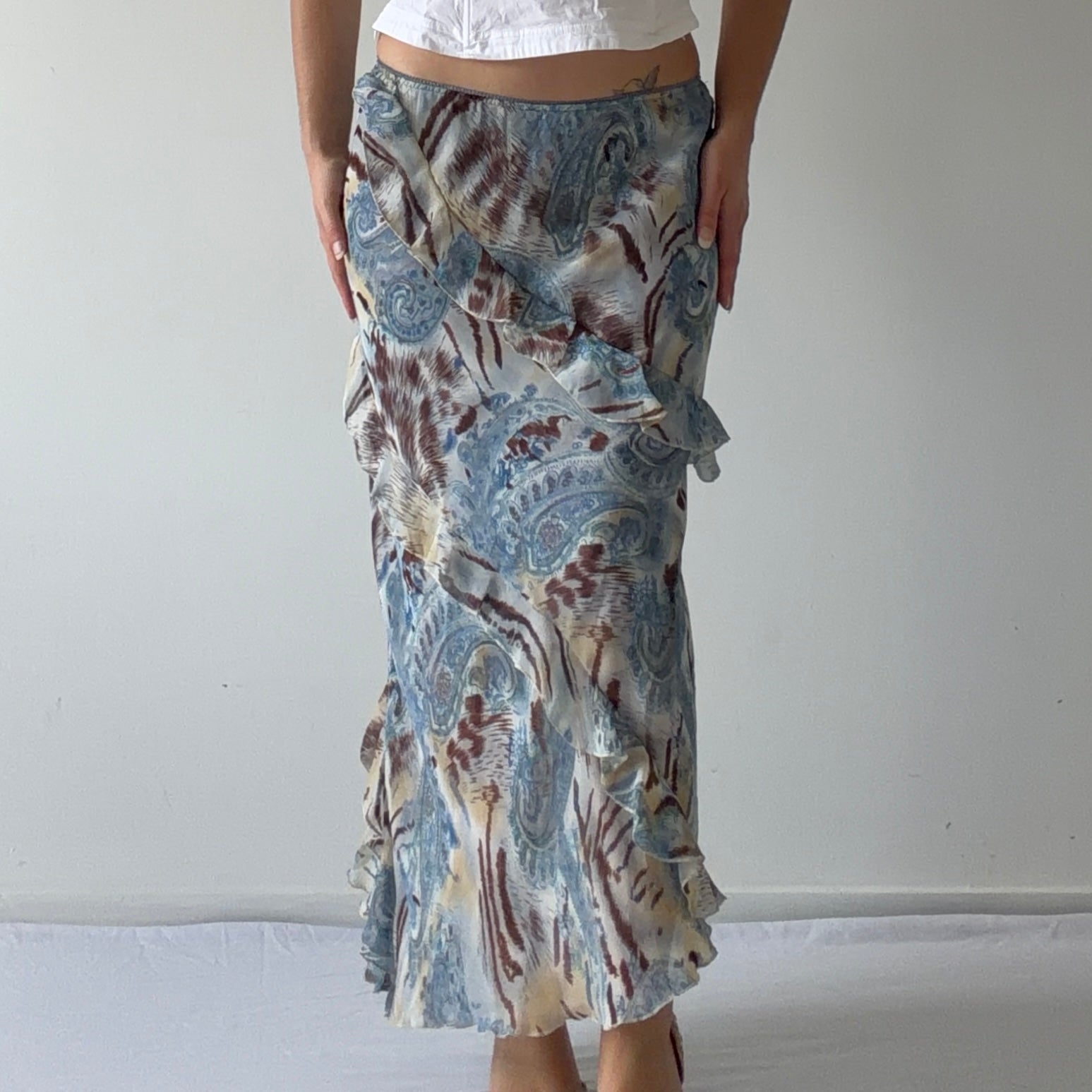 Paisley Ruffle Midi Skirt | 8-10