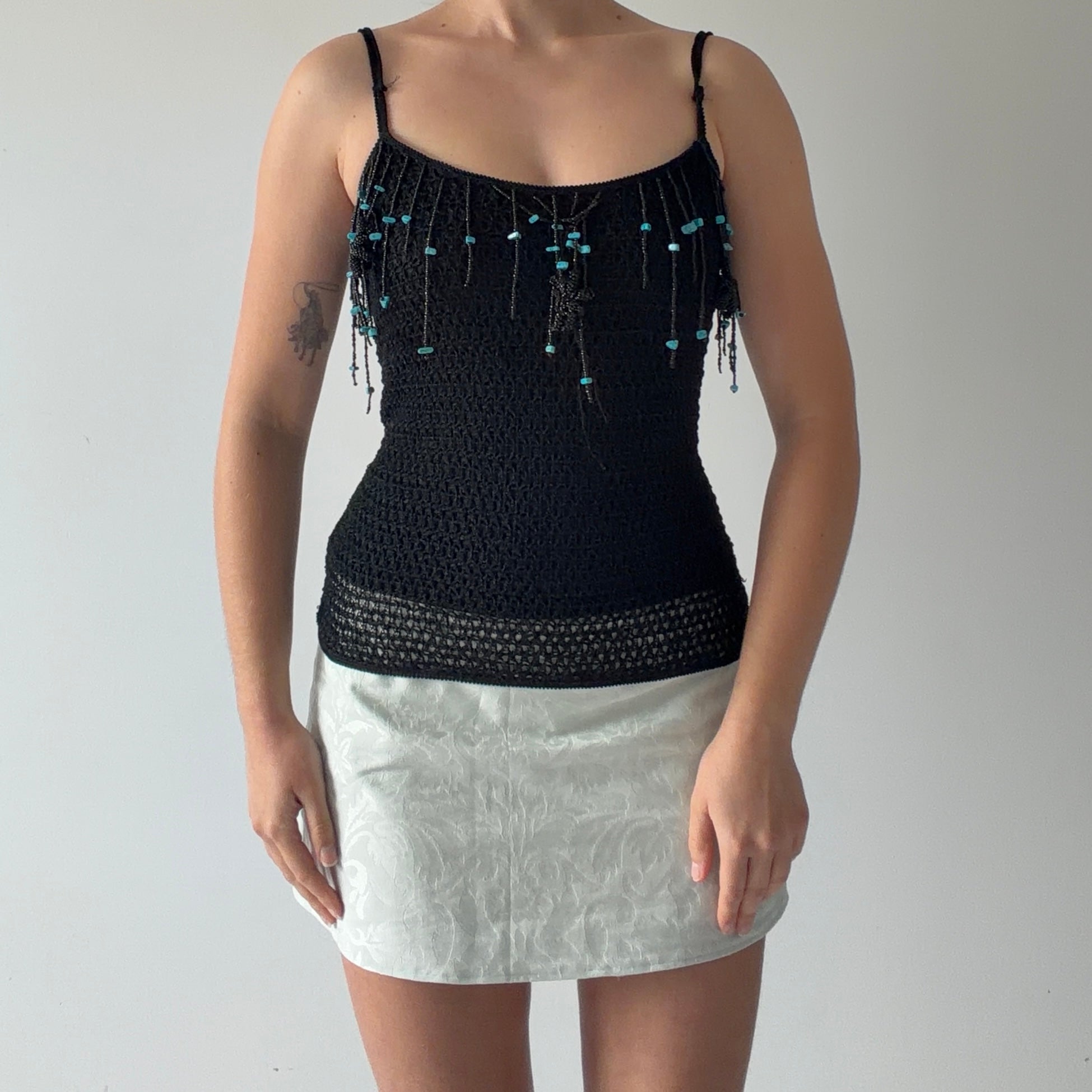 Simon Chang Beaded Crochet Top | M