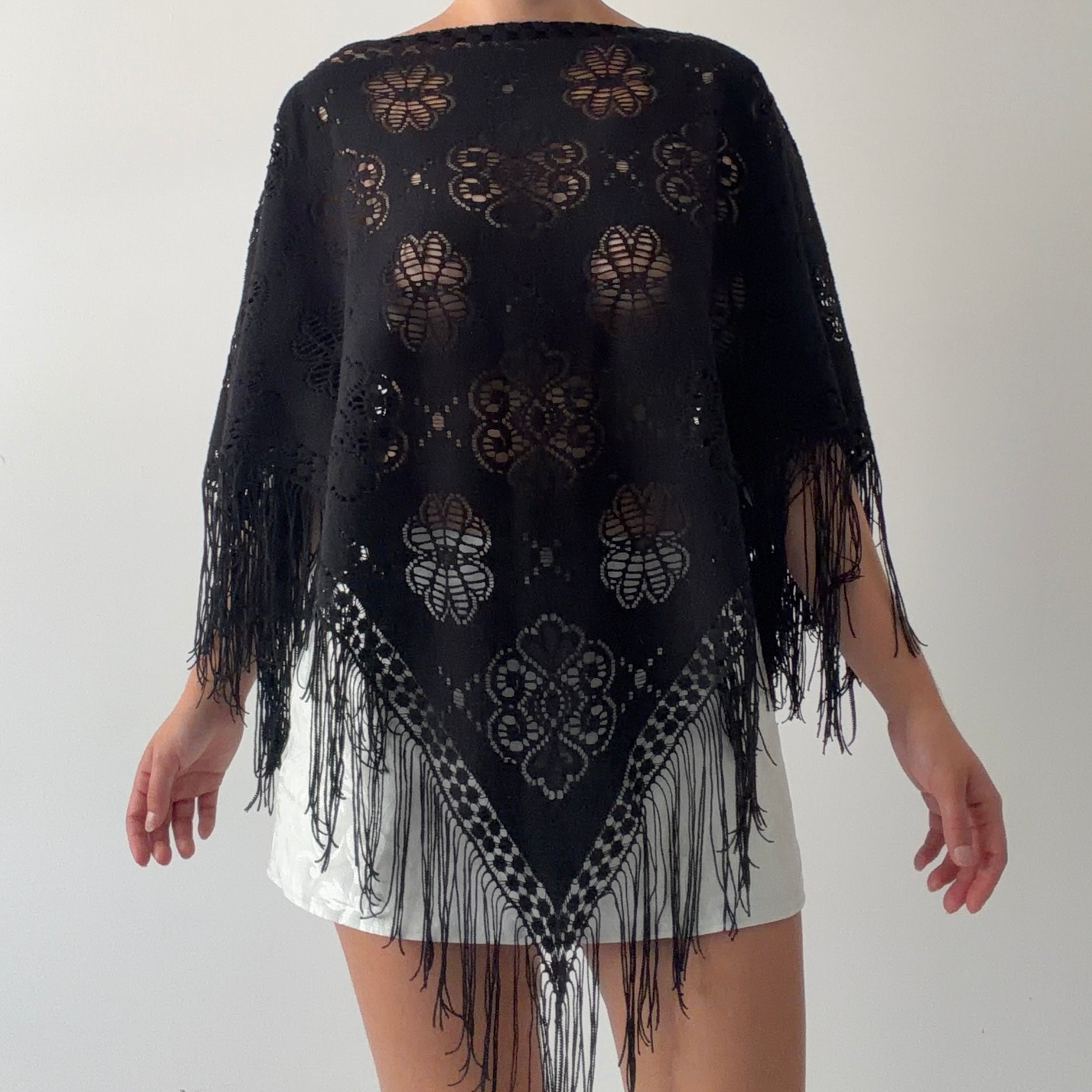 Lace Tassel Poncho  | OS
