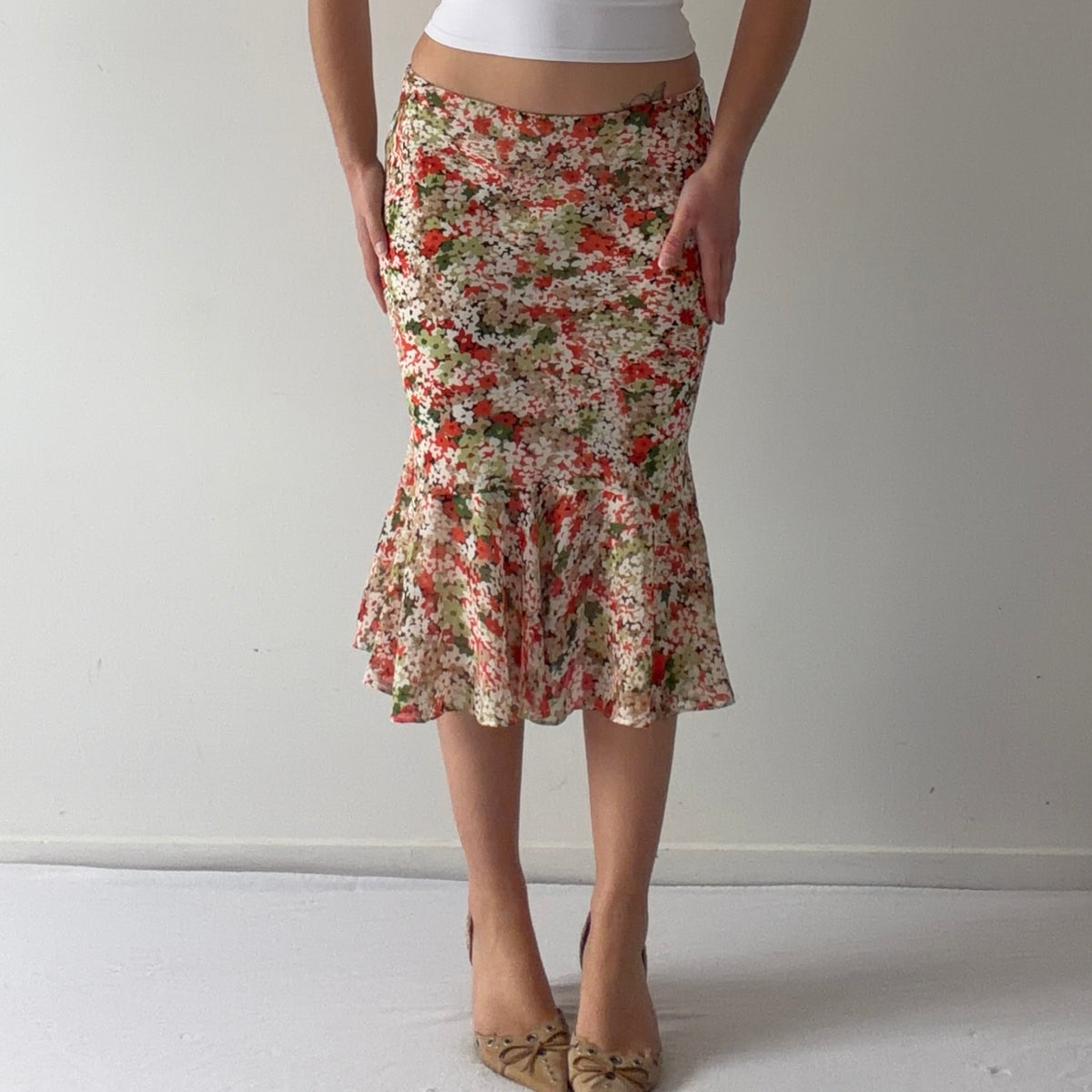 New York & Co Floral Midi Skirt | L