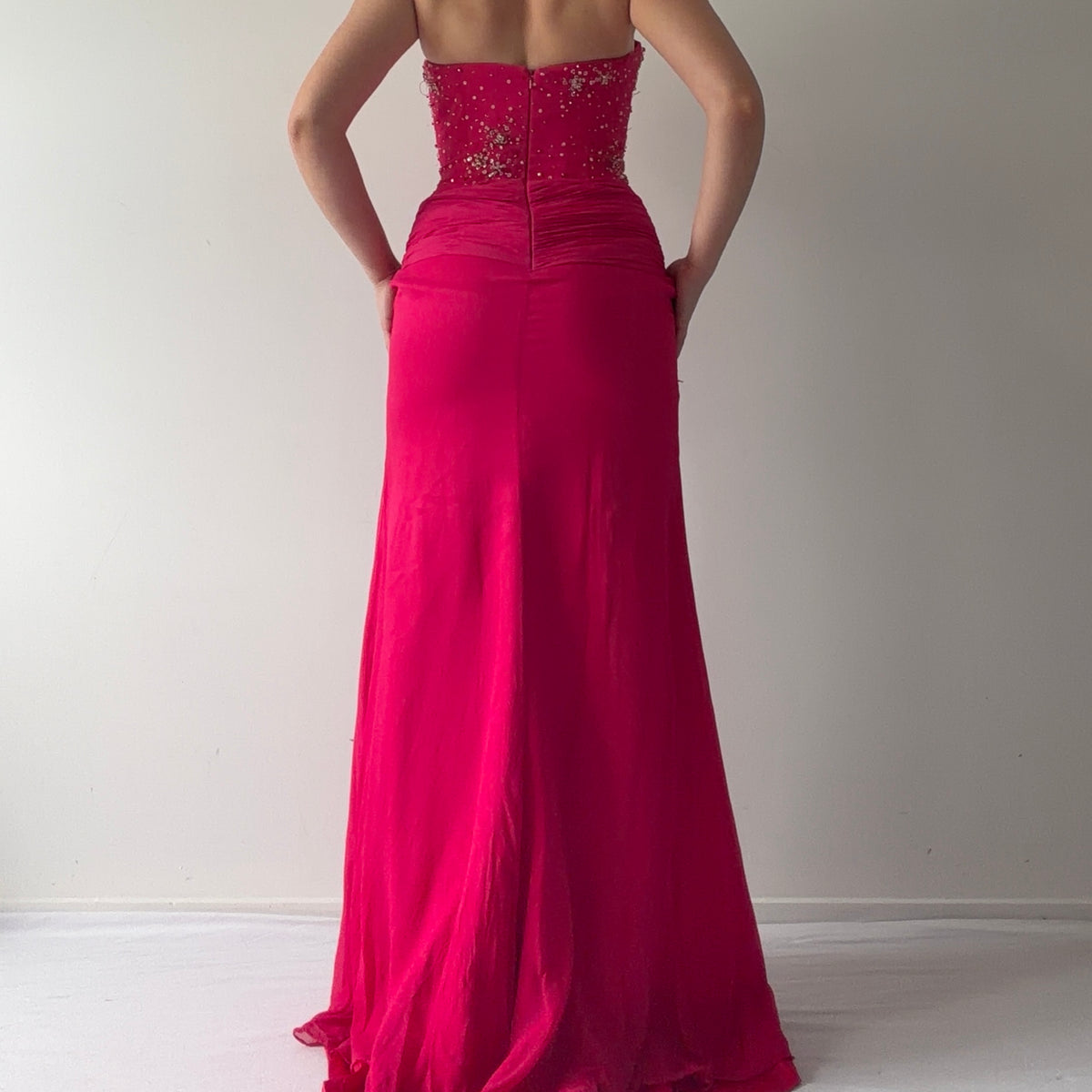 Tiffany Designs Silk Beaded Maxi Dress | XS-S