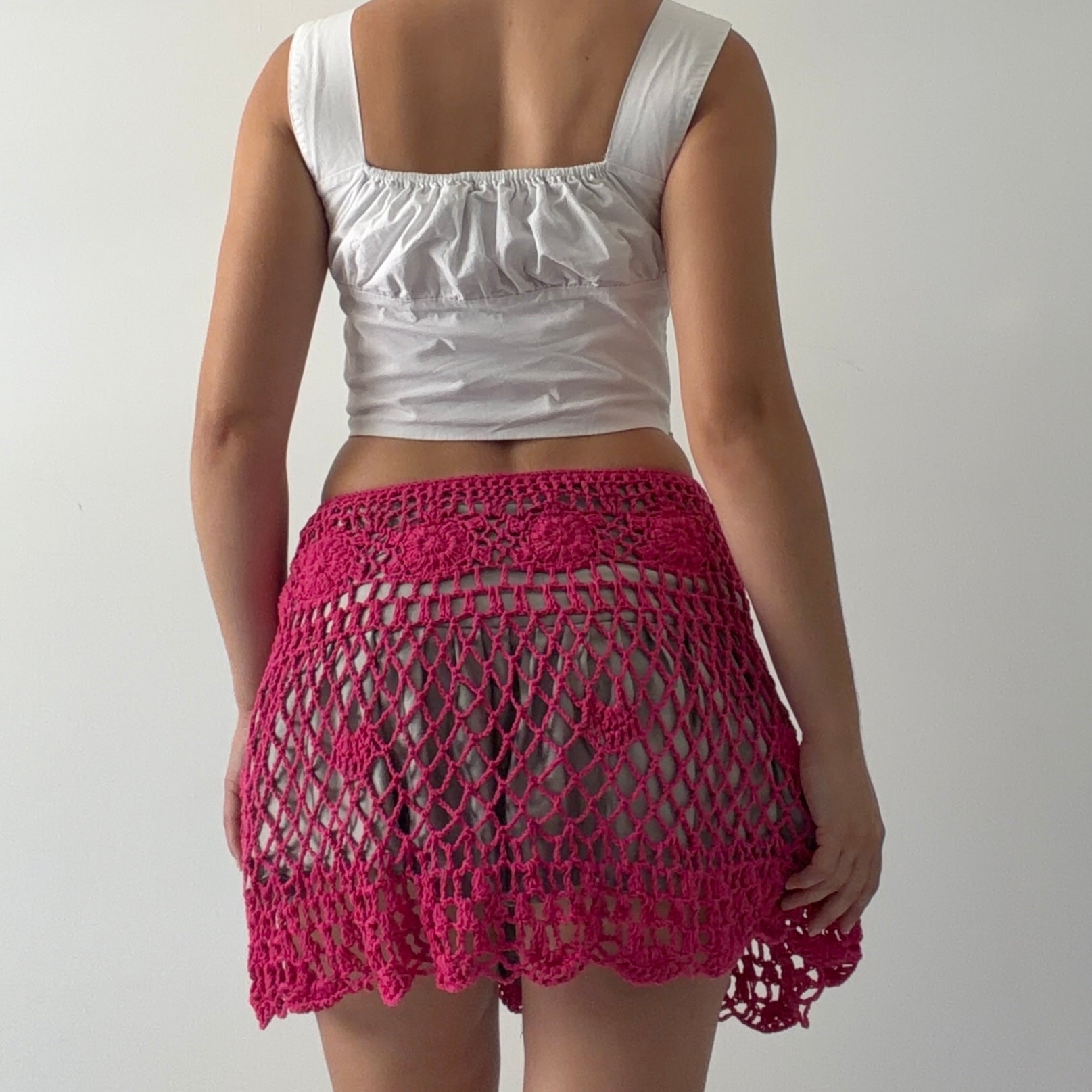 Hot Pink Crochet Mini Skirt | 6-8