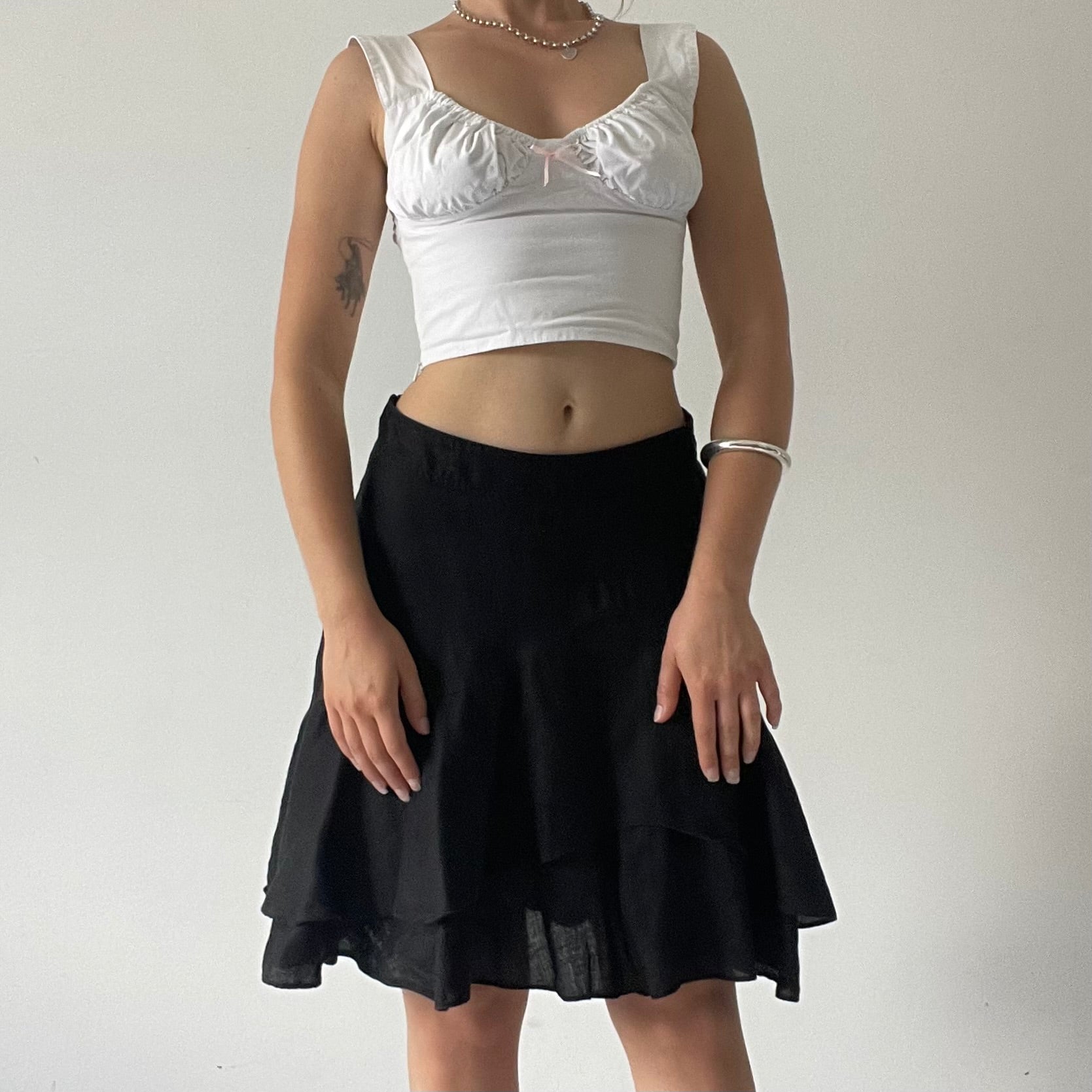 100% Linen Ruffle Midi Skirt | 6-8