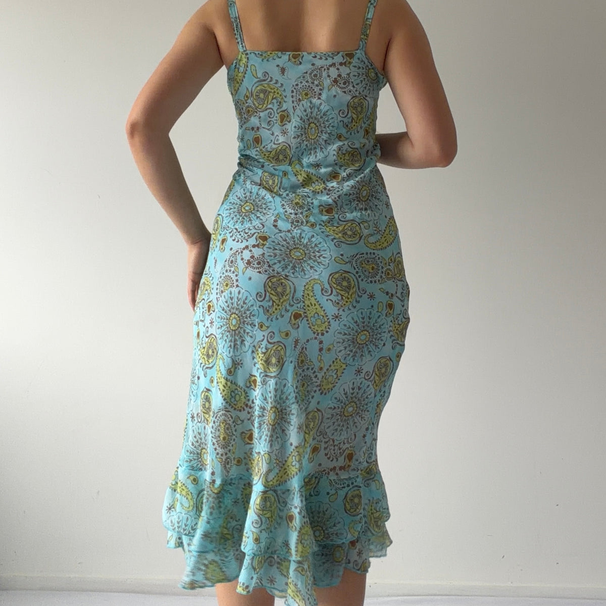Tissaia Paisley Ruffle Midi Dress | M