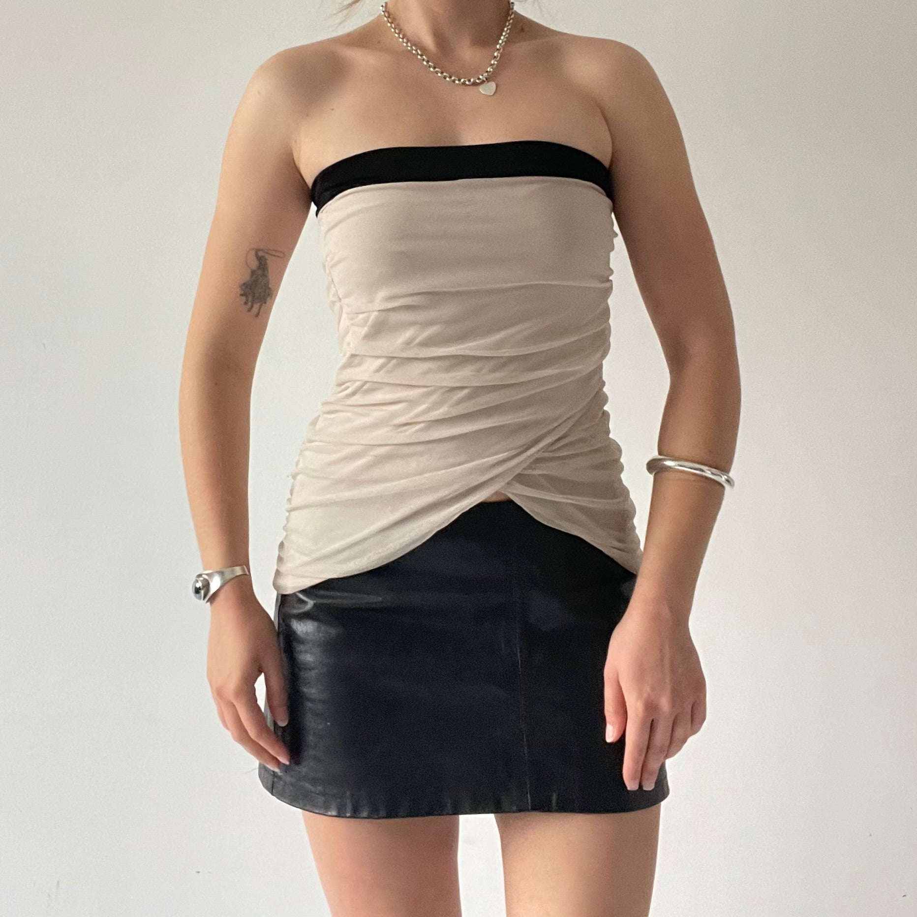 Strapless Ruched Mesh Top | S