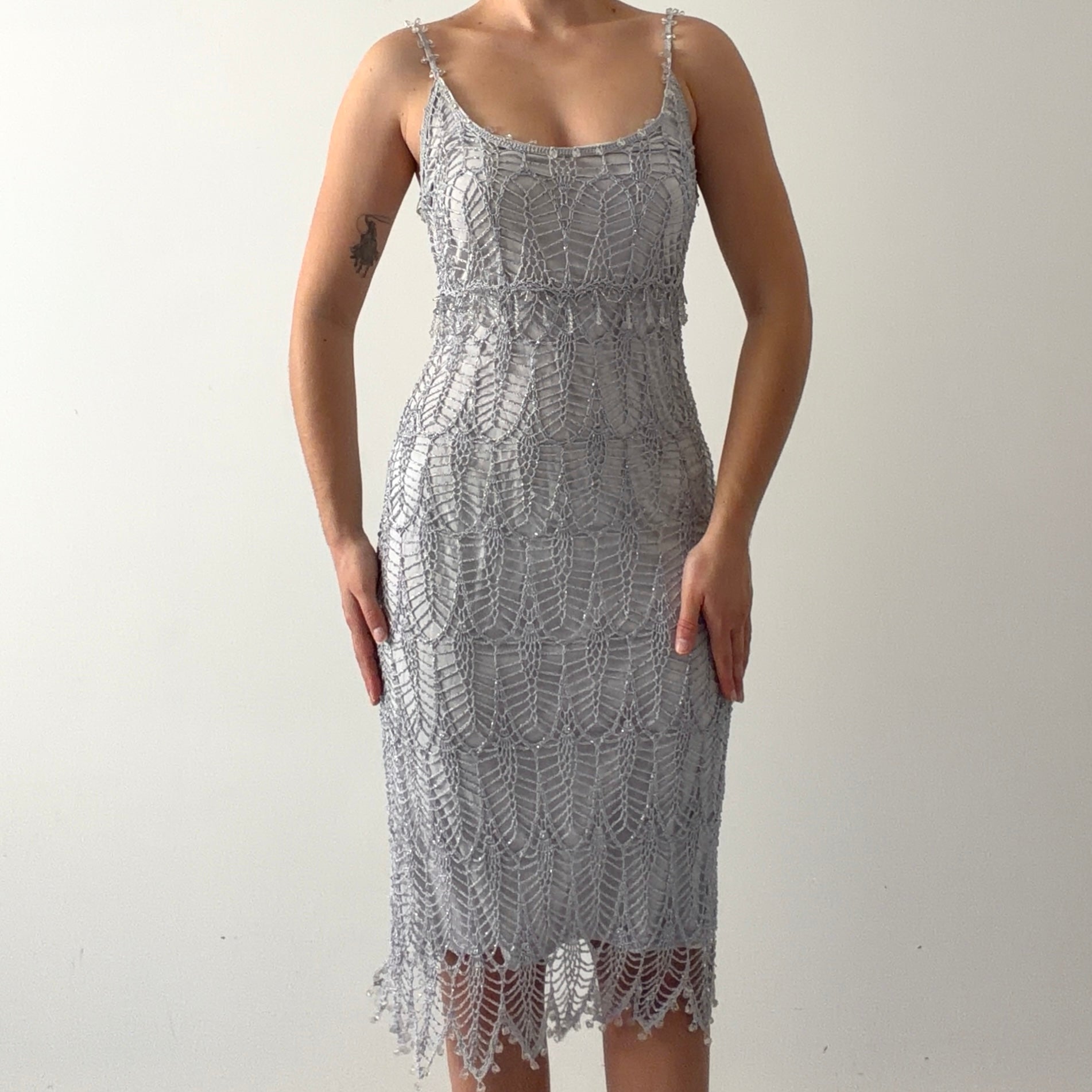 Nicowa Beaded Crochet Midi Dress | M