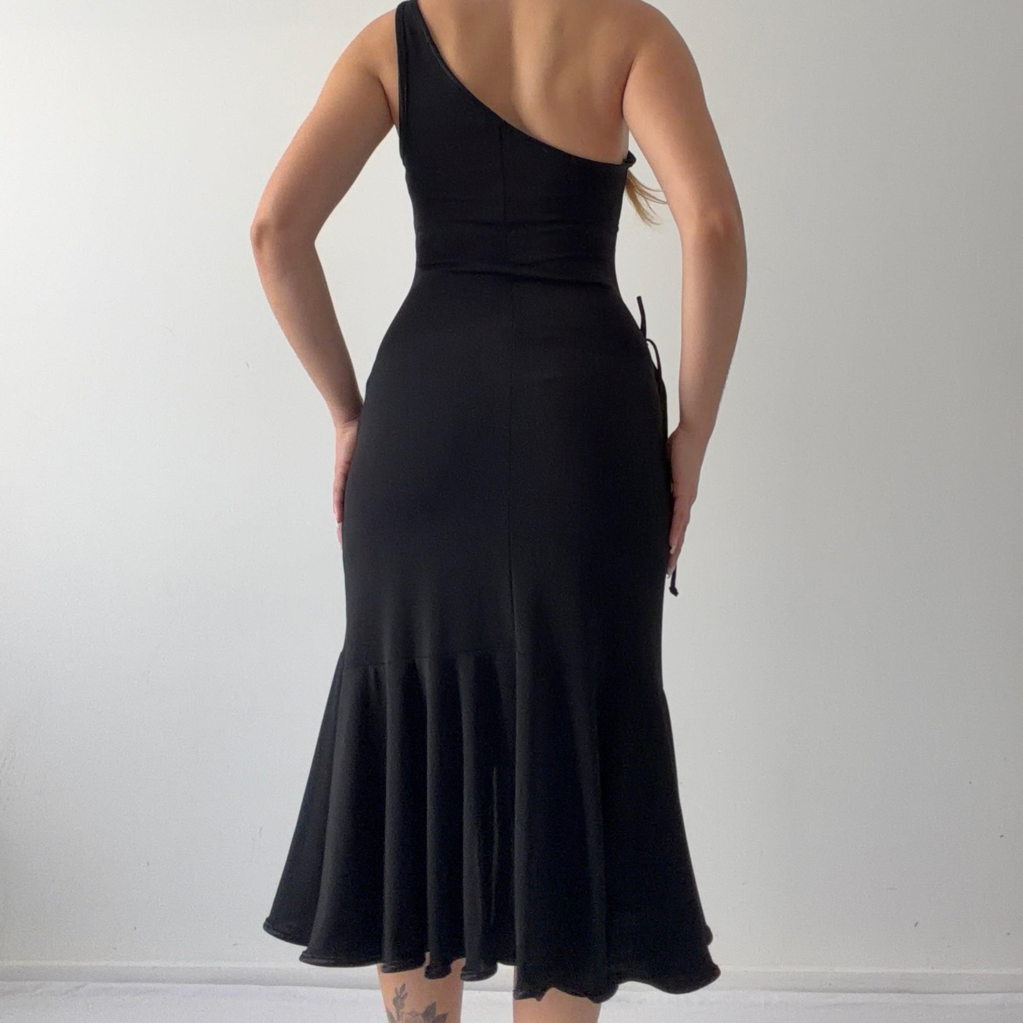 Asymmetric Ruffle Midi Dress | Made in USA | M