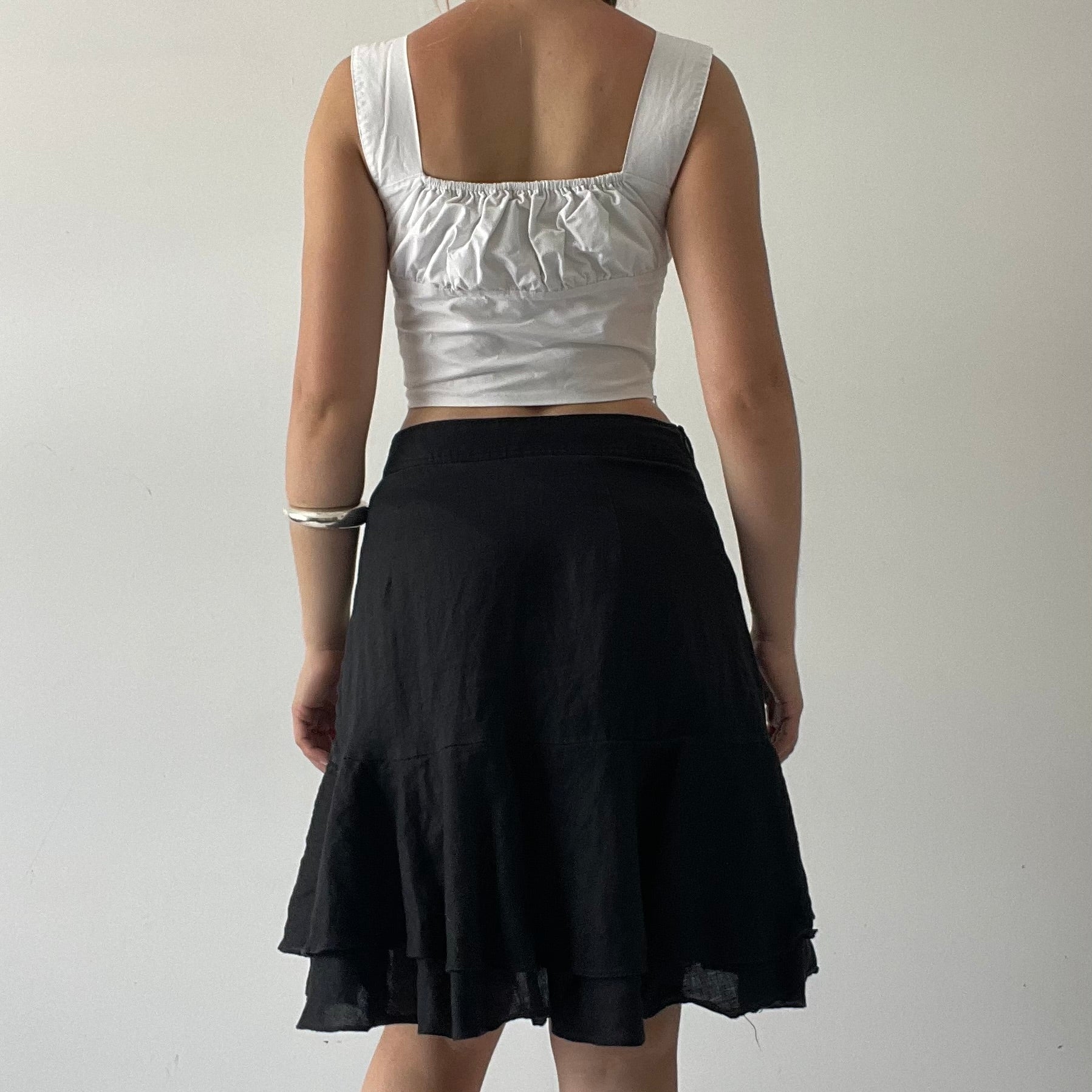 100% Linen Ruffle Midi Skirt | 6-8