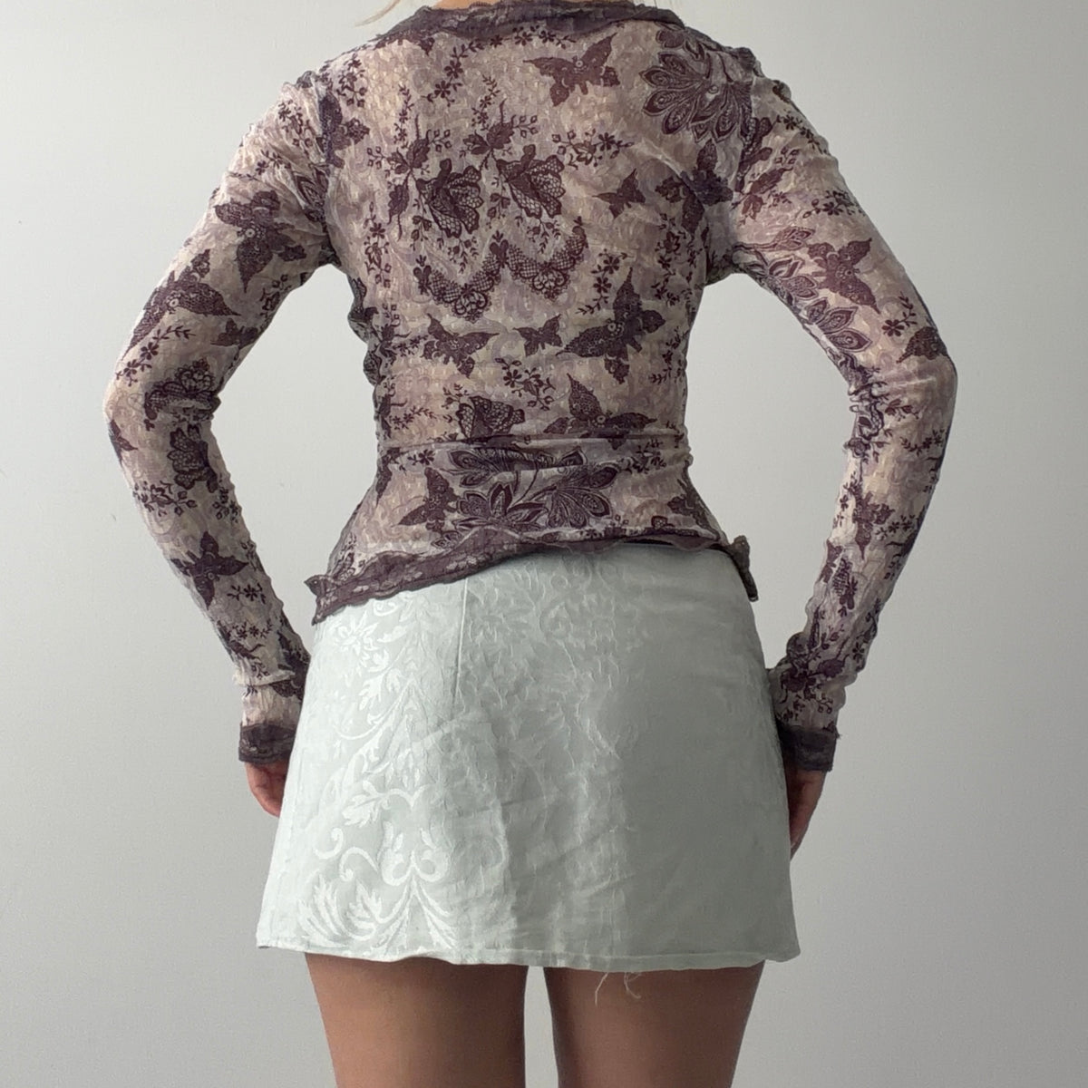 Fashion Studio Butterfly Mesh Wrap Top | S
