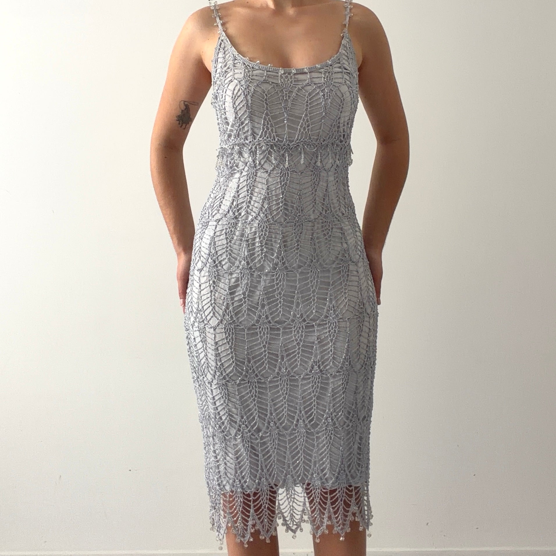 Nicowa Beaded Crochet Midi Dress | M