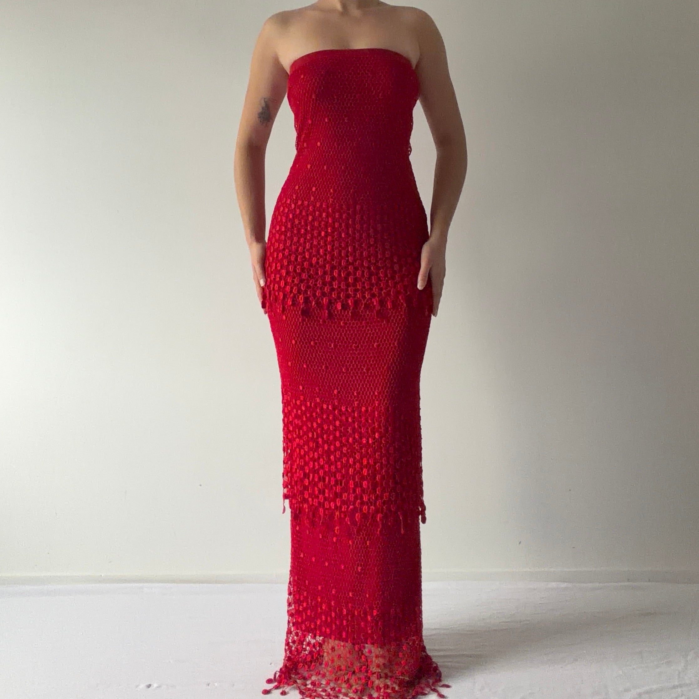 Crochet Lace Strapless Ruffle Dress | Made in USA | S