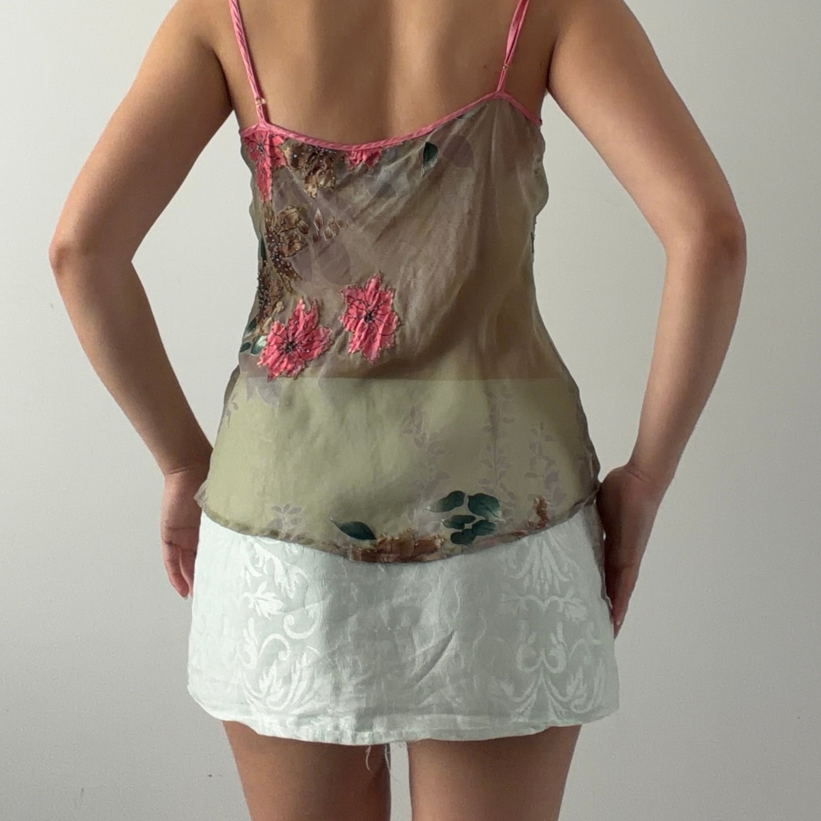 Deane White Silk Beaded Cami | L