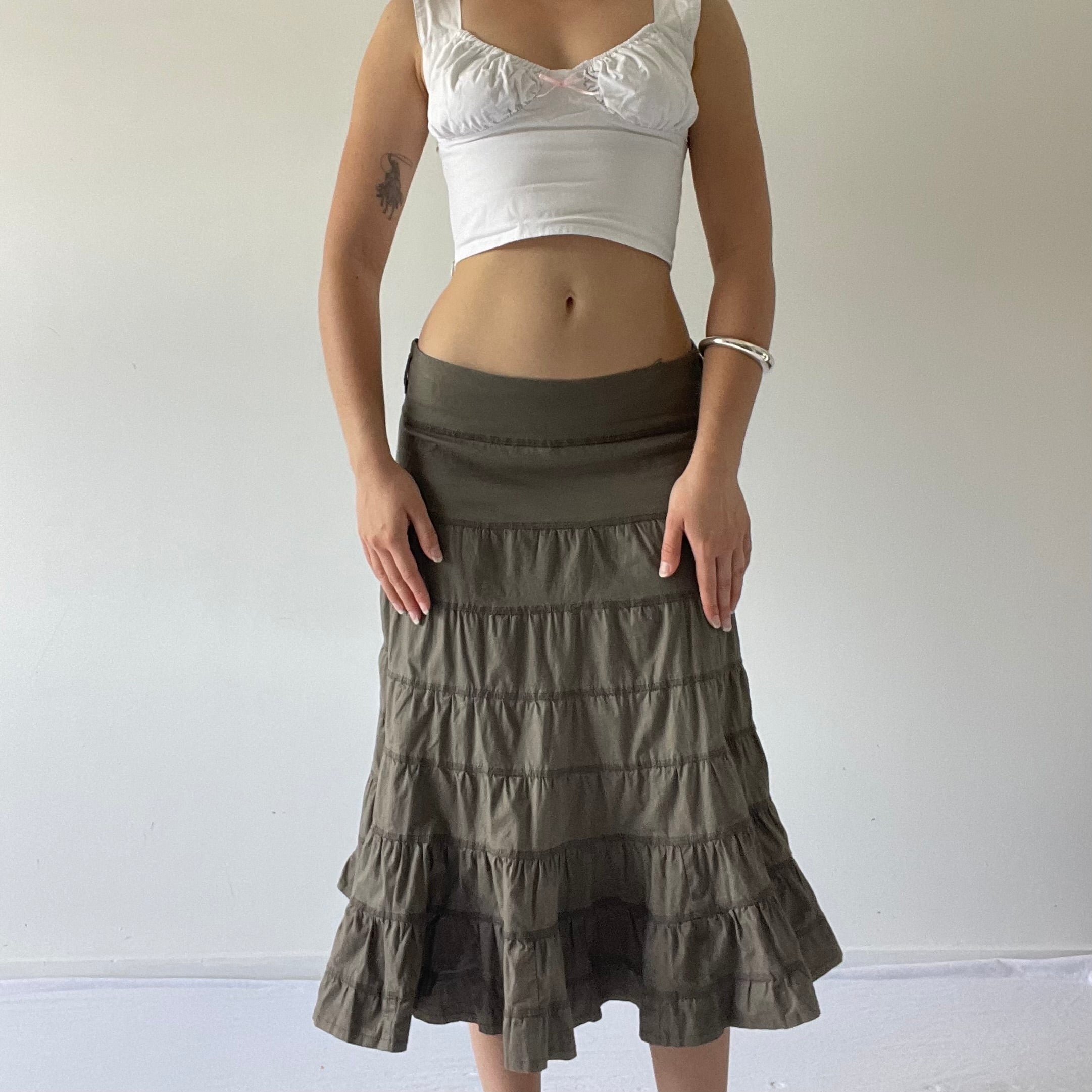 Max Khaki Tiered Ruffle Skirt | 6-10
