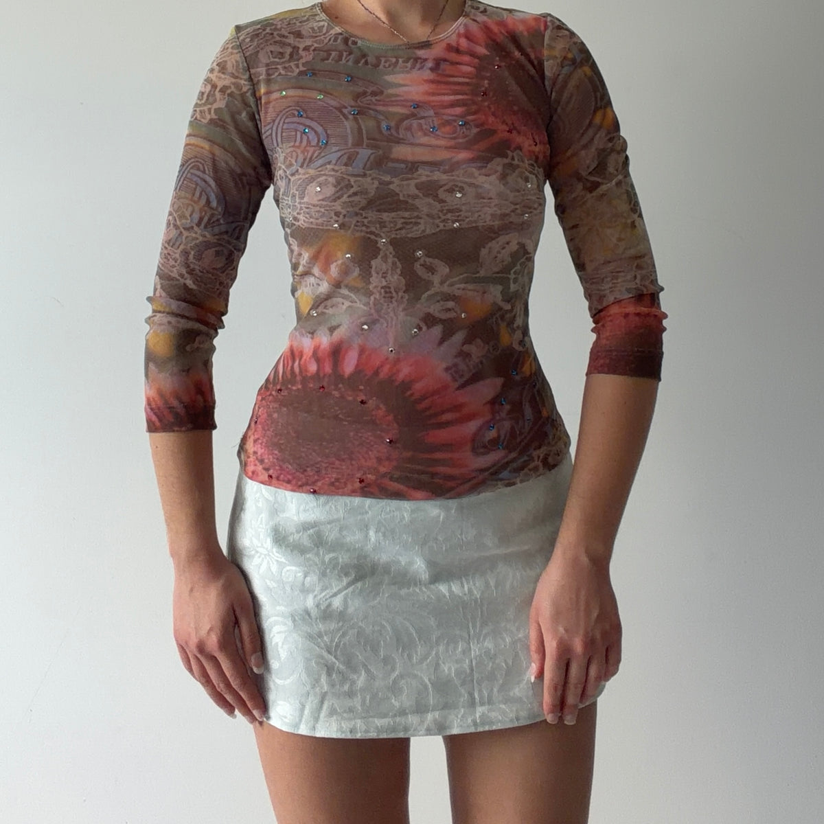 Clio 3/4 Sleeve Mesh Top | M