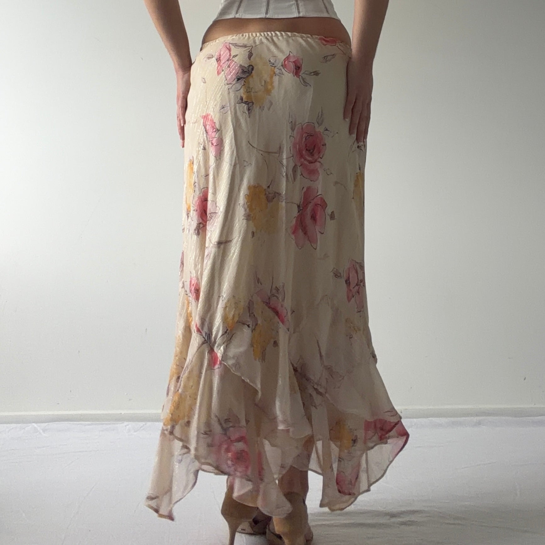 Floral Glitter Midi Skirt | L