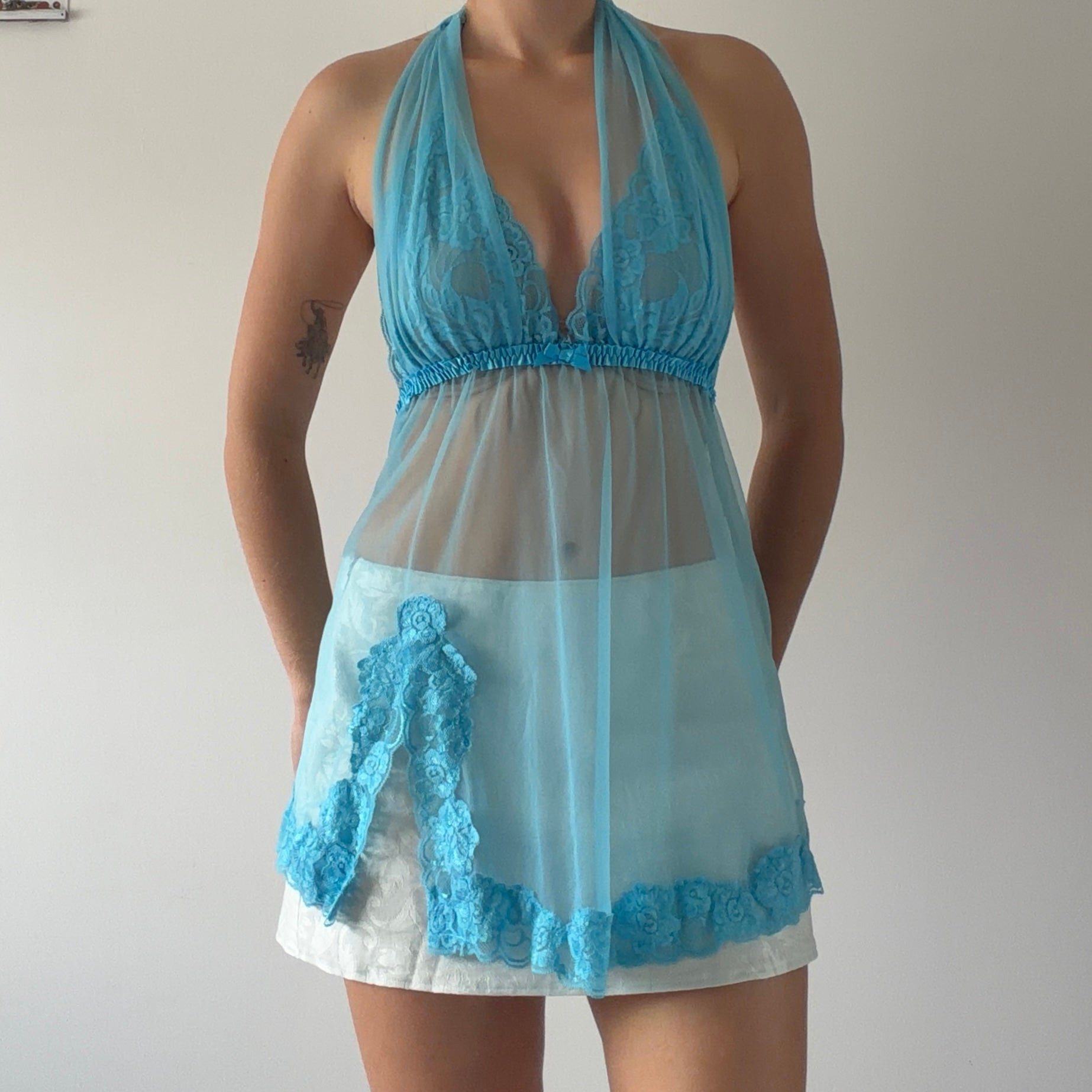 Fredericks of Hollywood Lace Halter Babydoll | 10-12