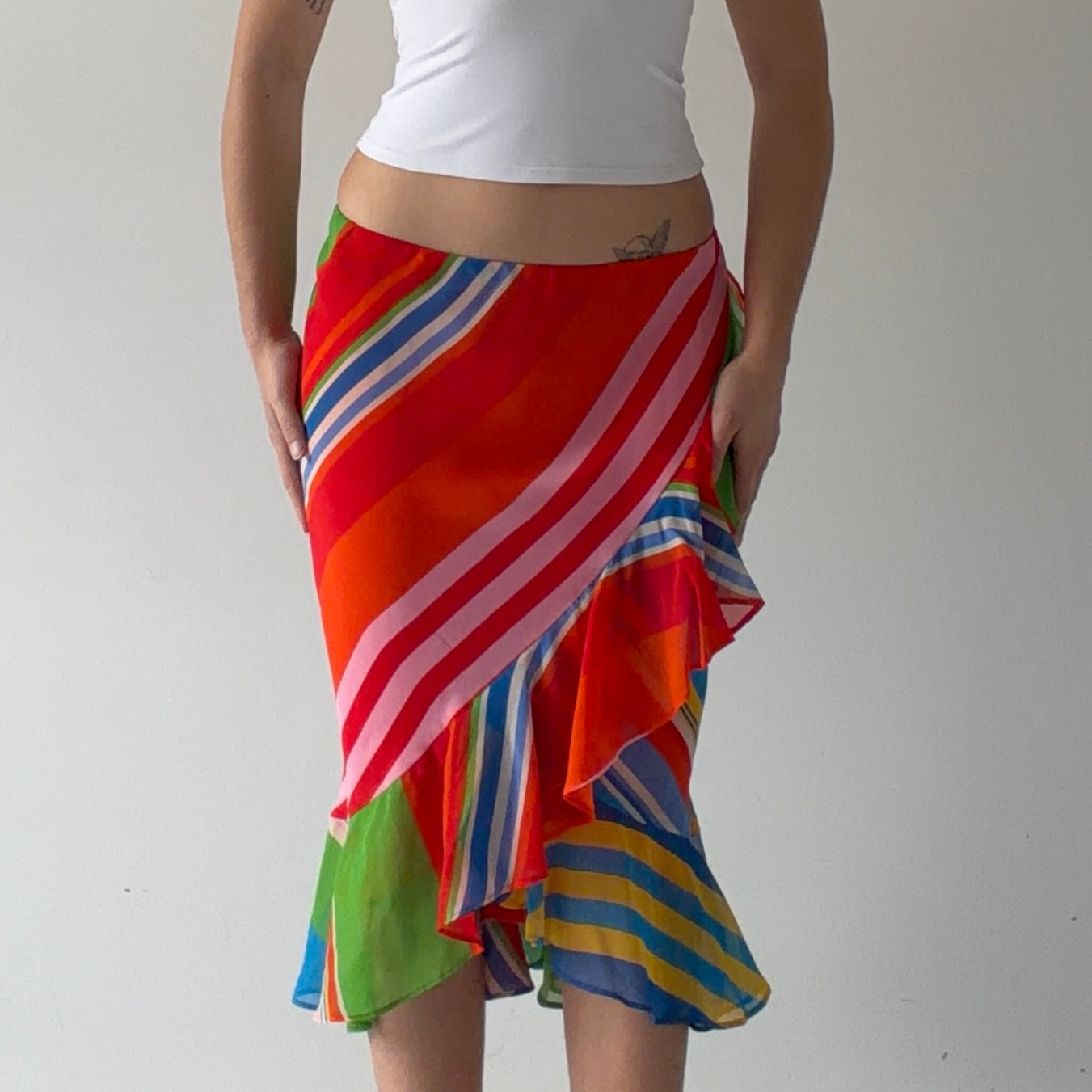 Ralph Lauren Stripe Ruffle Midi Skirt | L