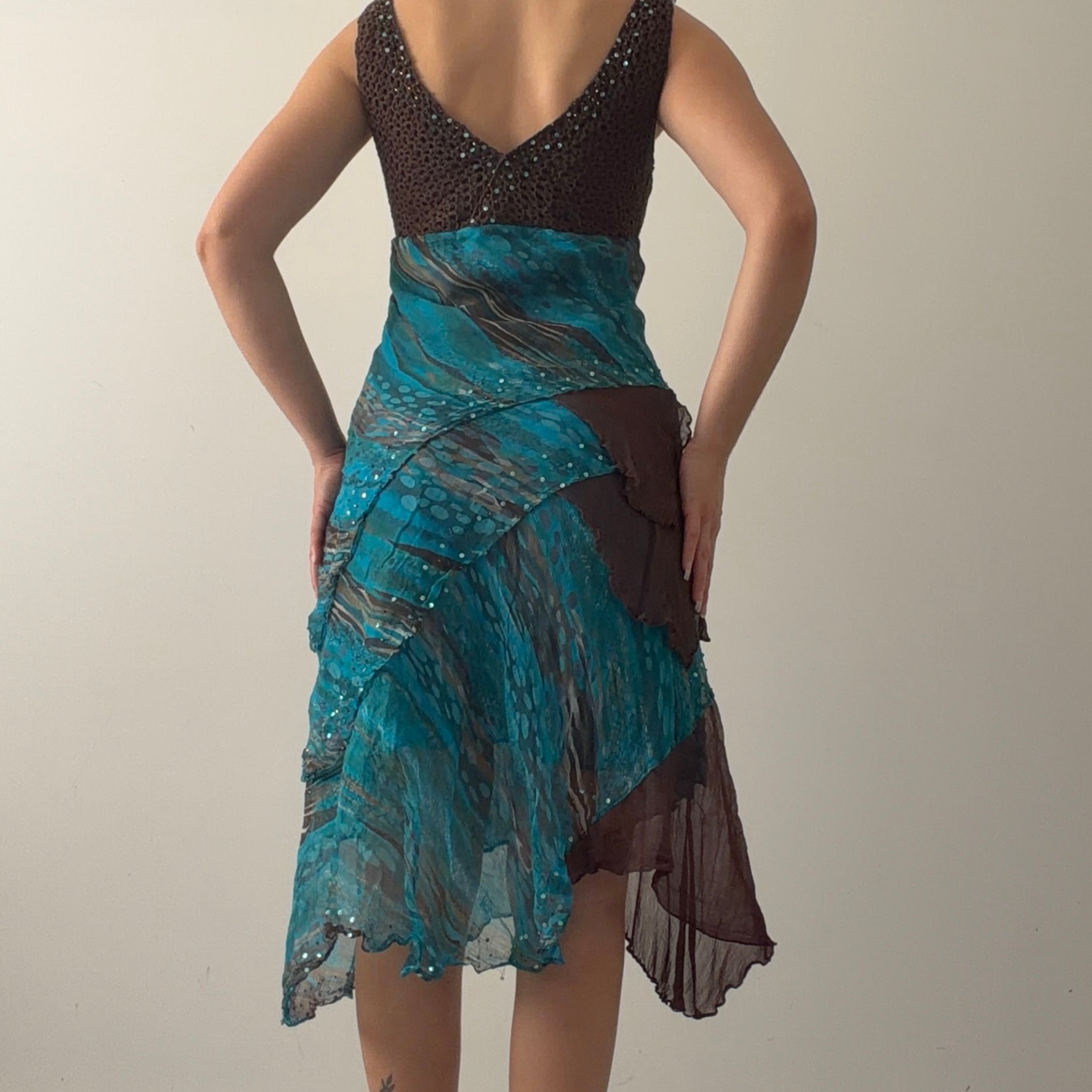 Paul Brial Silk Ruffle Midi Dress | 8-10