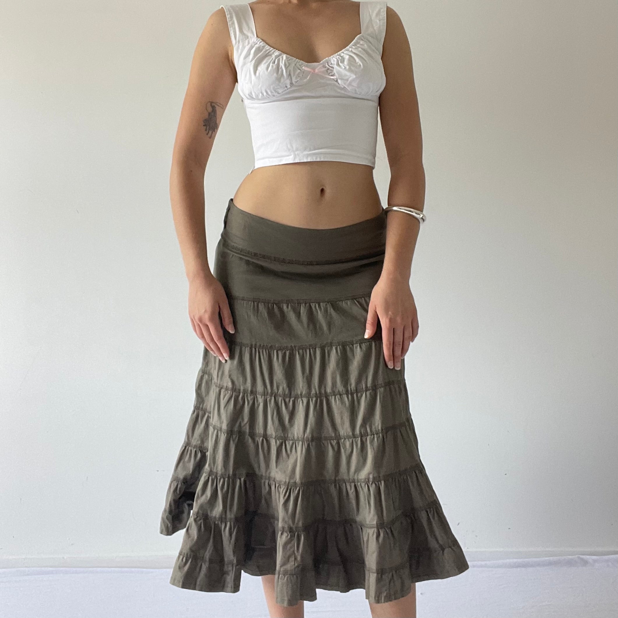 Max Khaki Tiered Ruffle Skirt | 6-10
