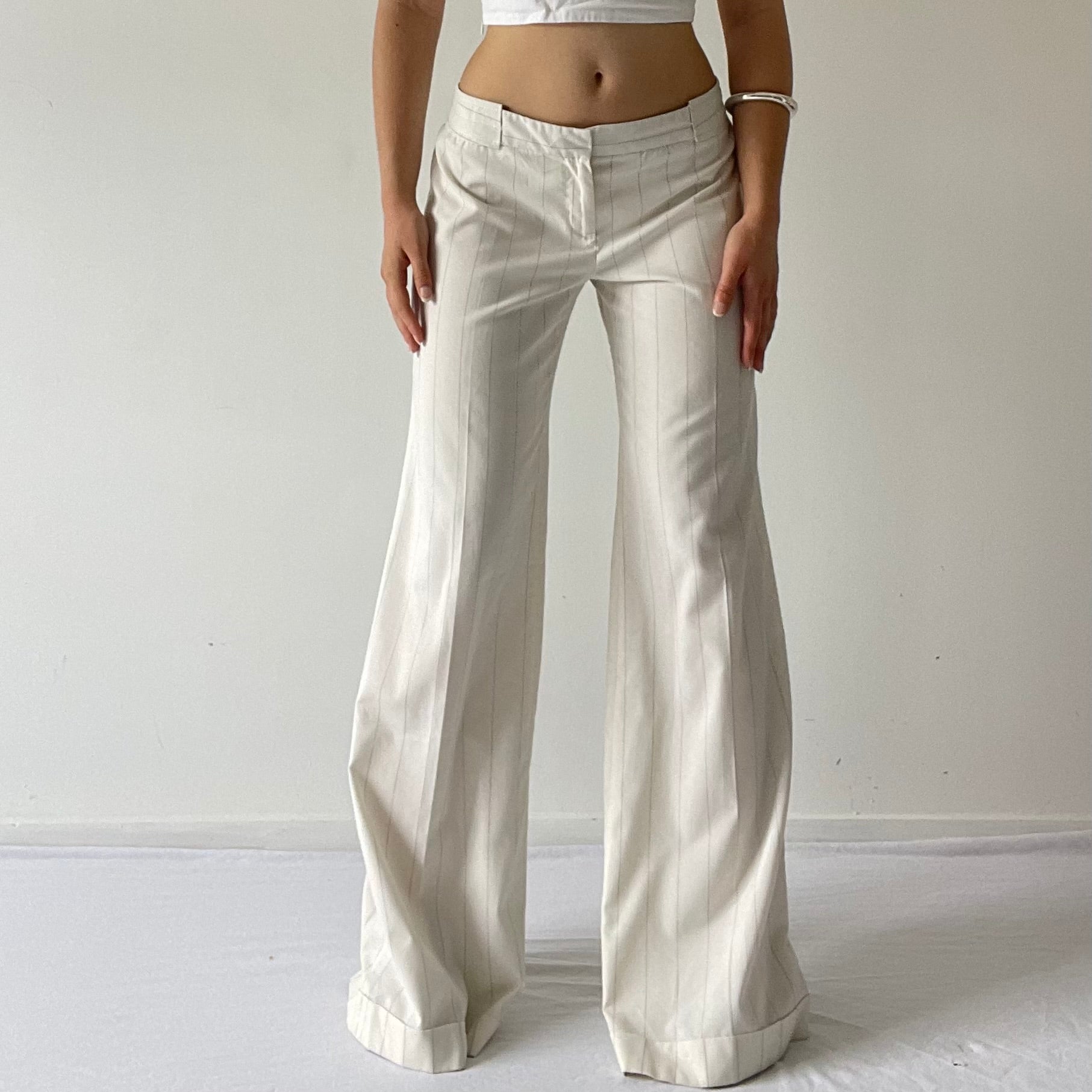Pinstripe Low Rise Wide Flare Pants | 10-12