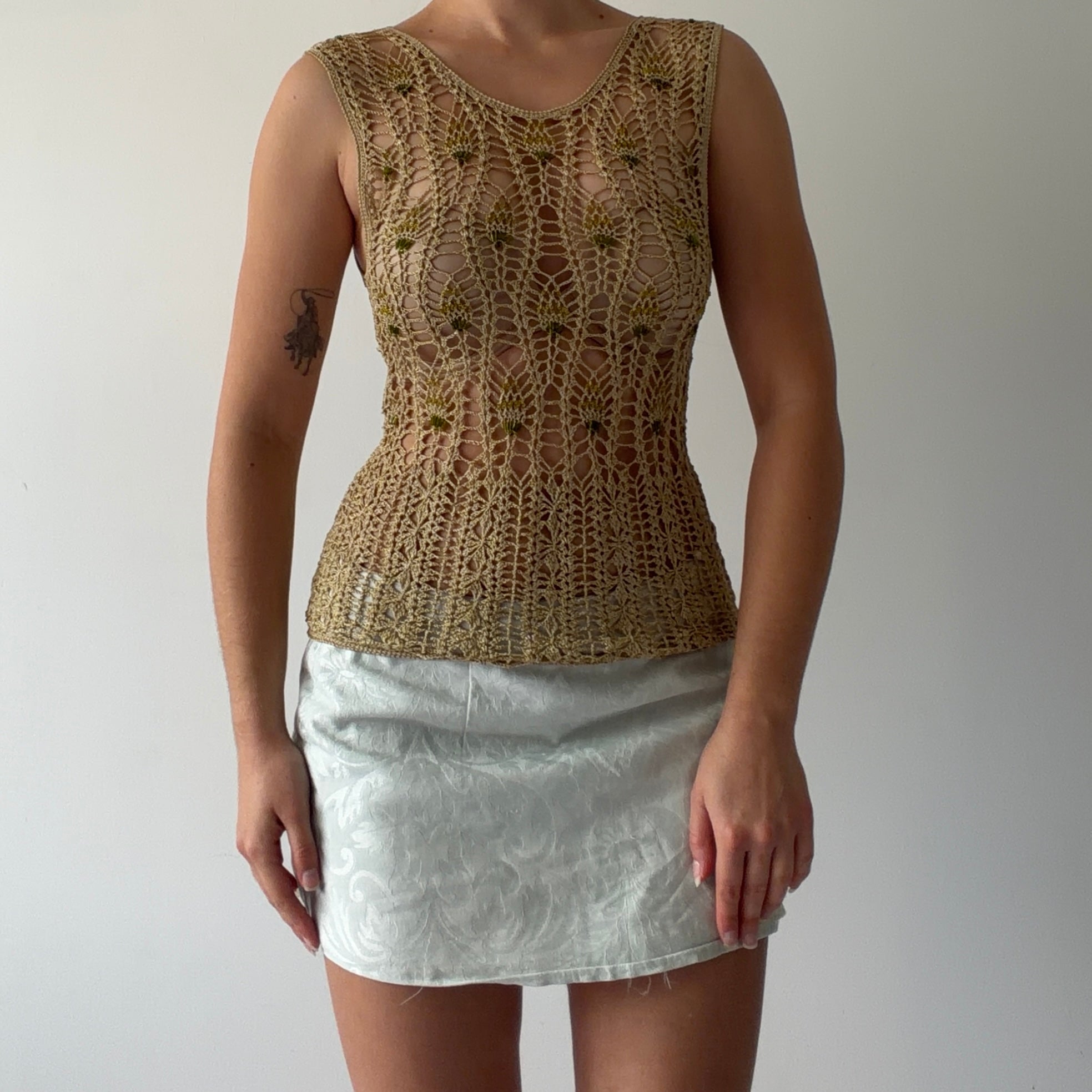 Hand Crochet Beaded Top | M