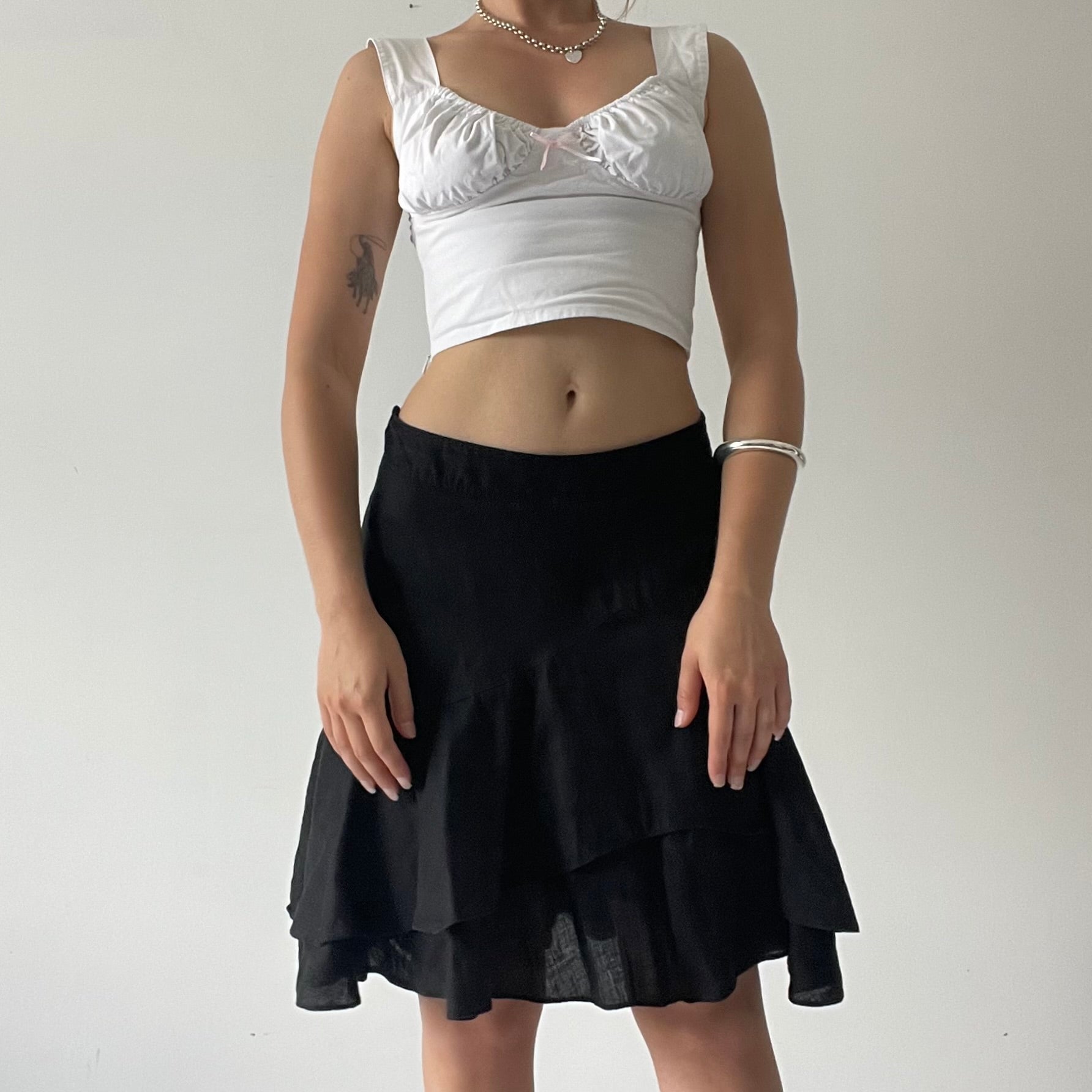 100% Linen Ruffle Midi Skirt | 6-8