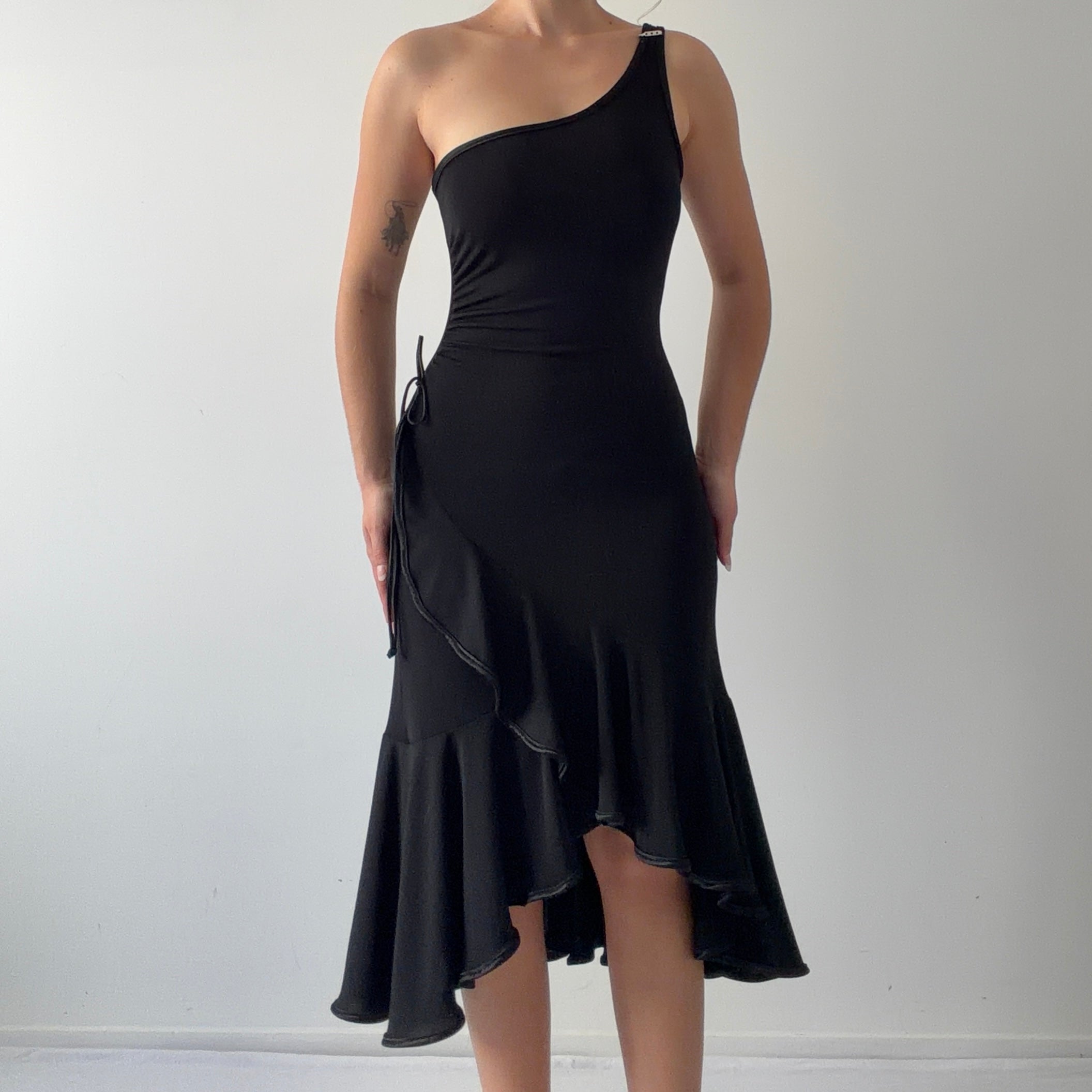 Asymmetric Ruffle Midi Dress | Made in USA | M