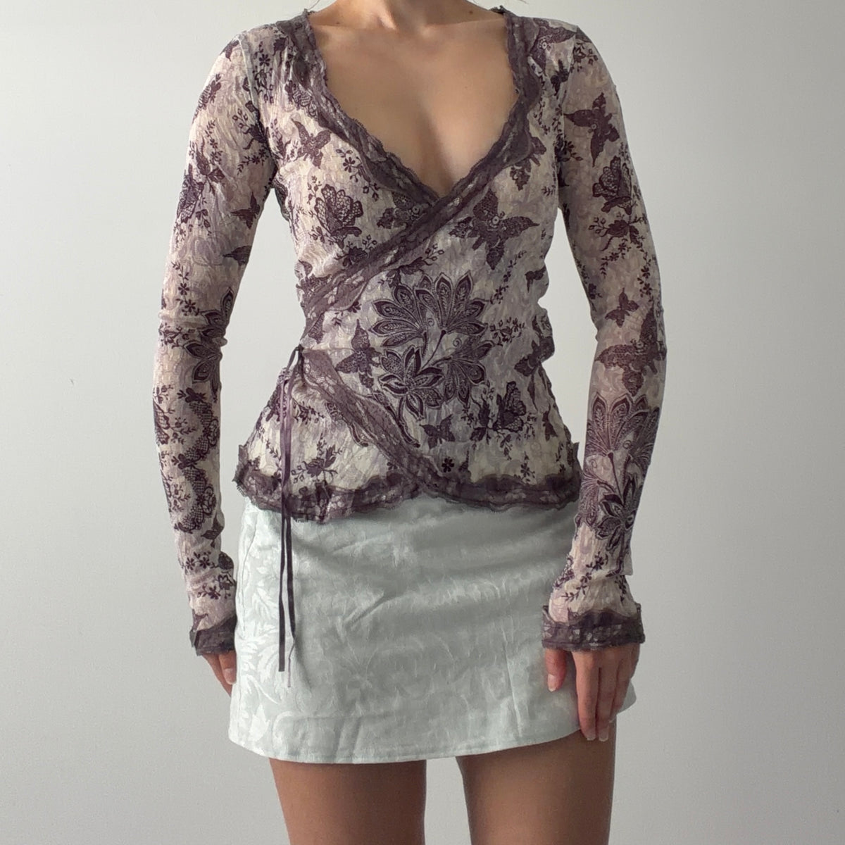 Fashion Studio Butterfly Mesh Wrap Top | S