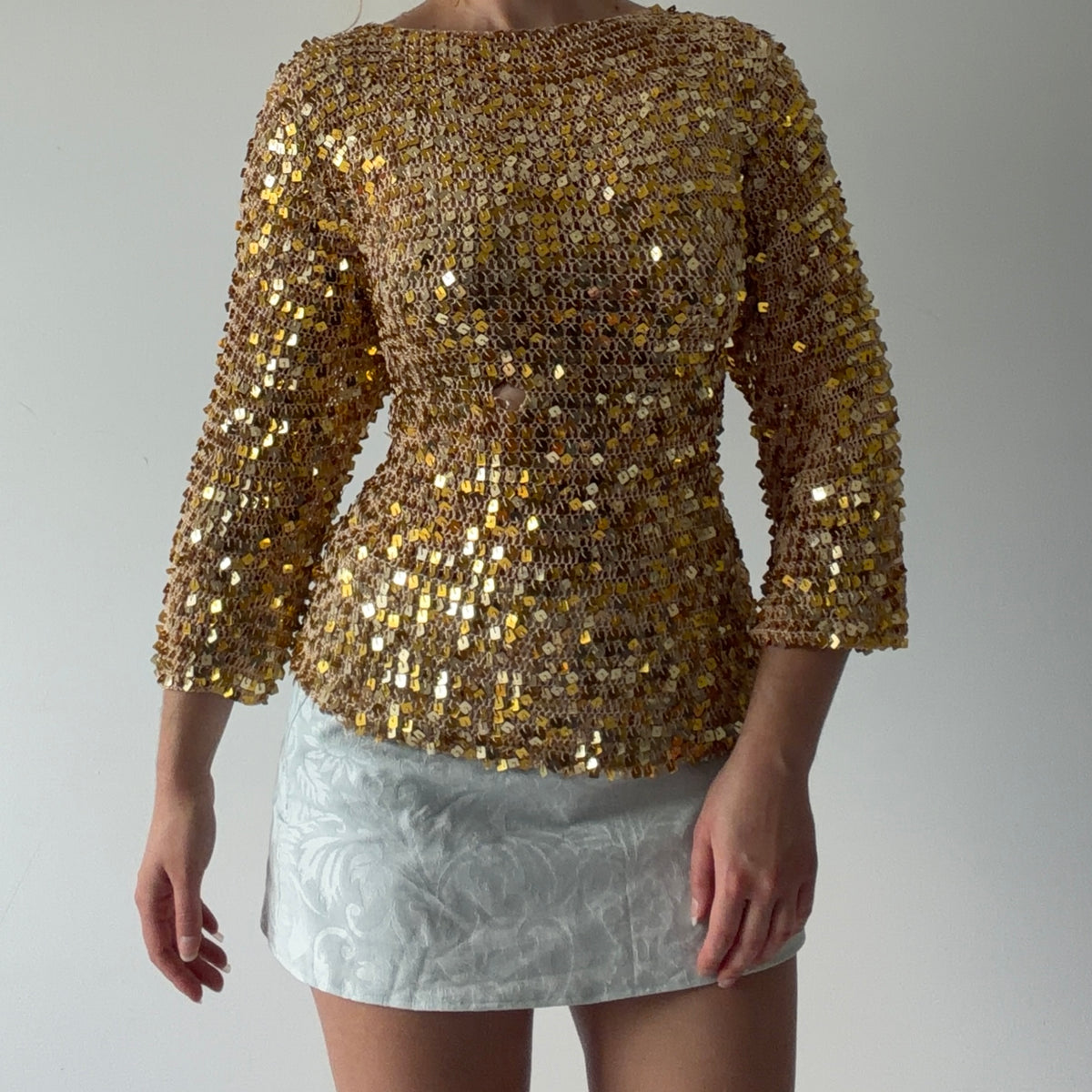 Crochet Sequin Gold Top | L-XL