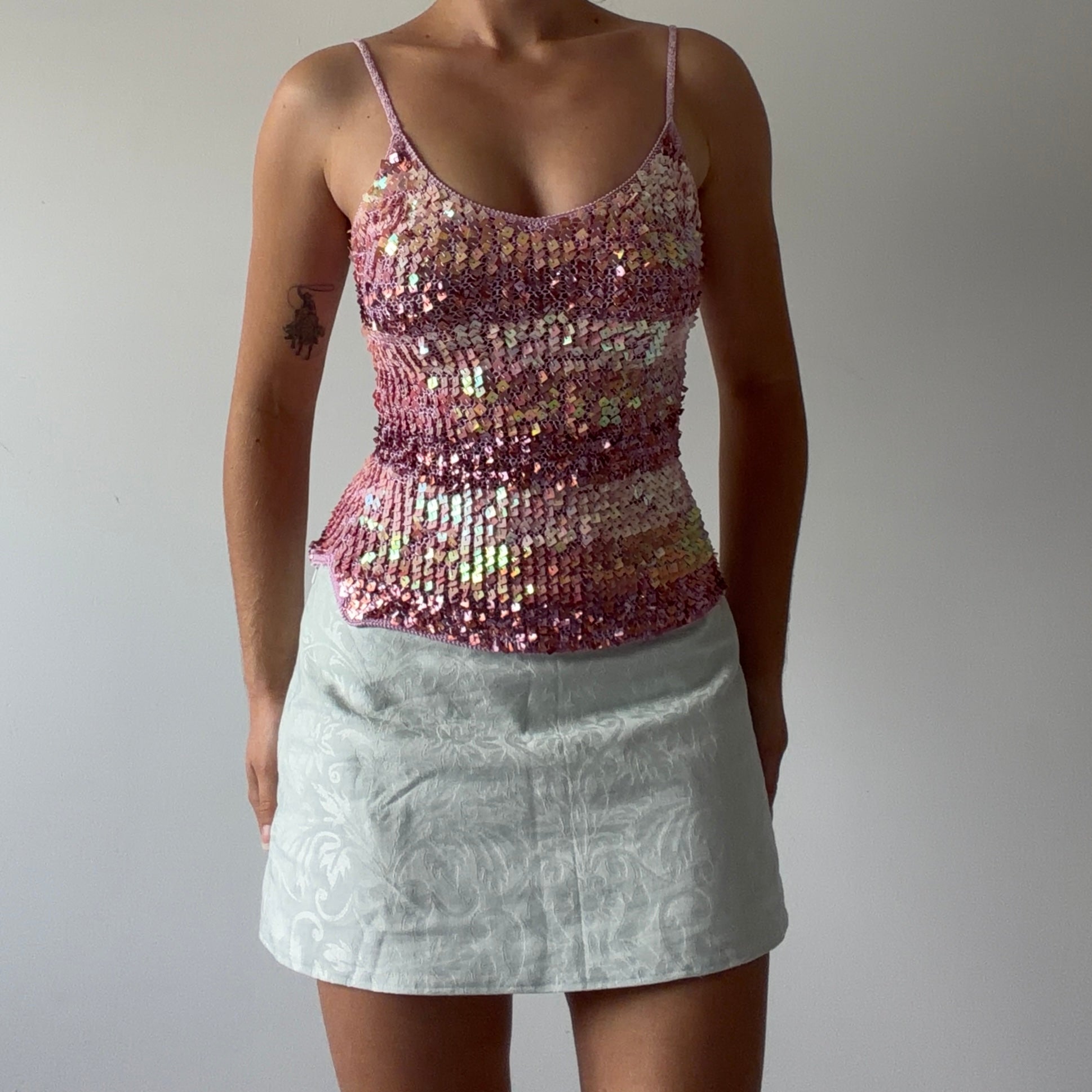 00s Sequin Crochet Top -Pink | XS