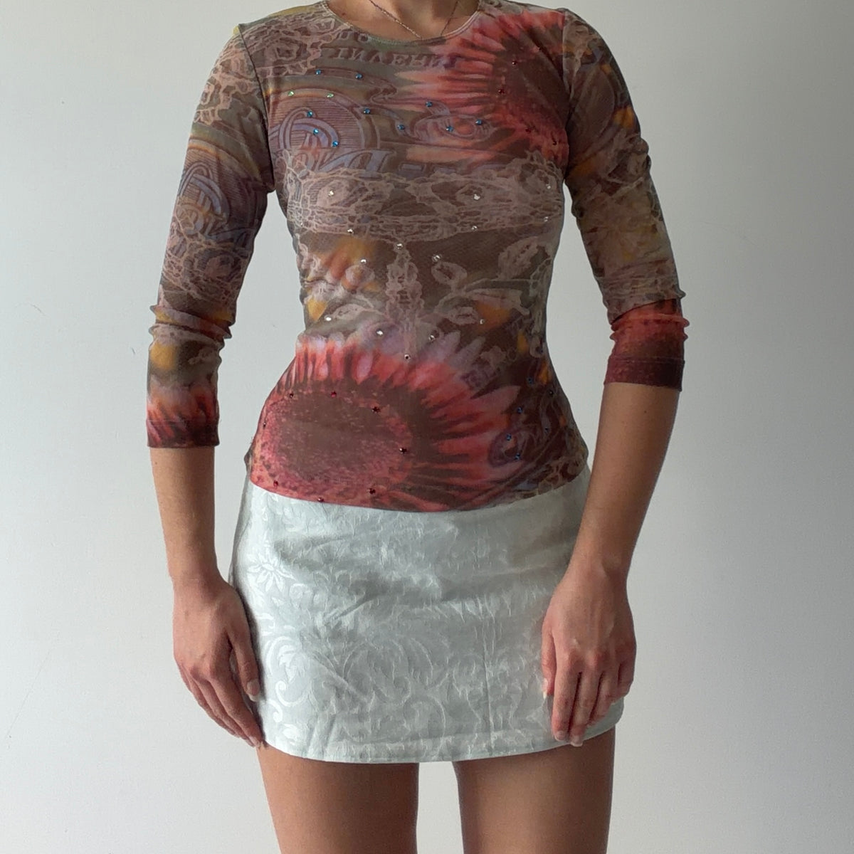 Clio 3/4 Sleeve Mesh Top | M