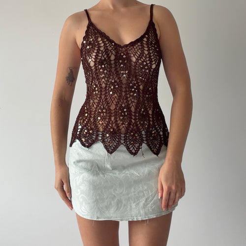 00s Sequinned Crochet Top | 8-10