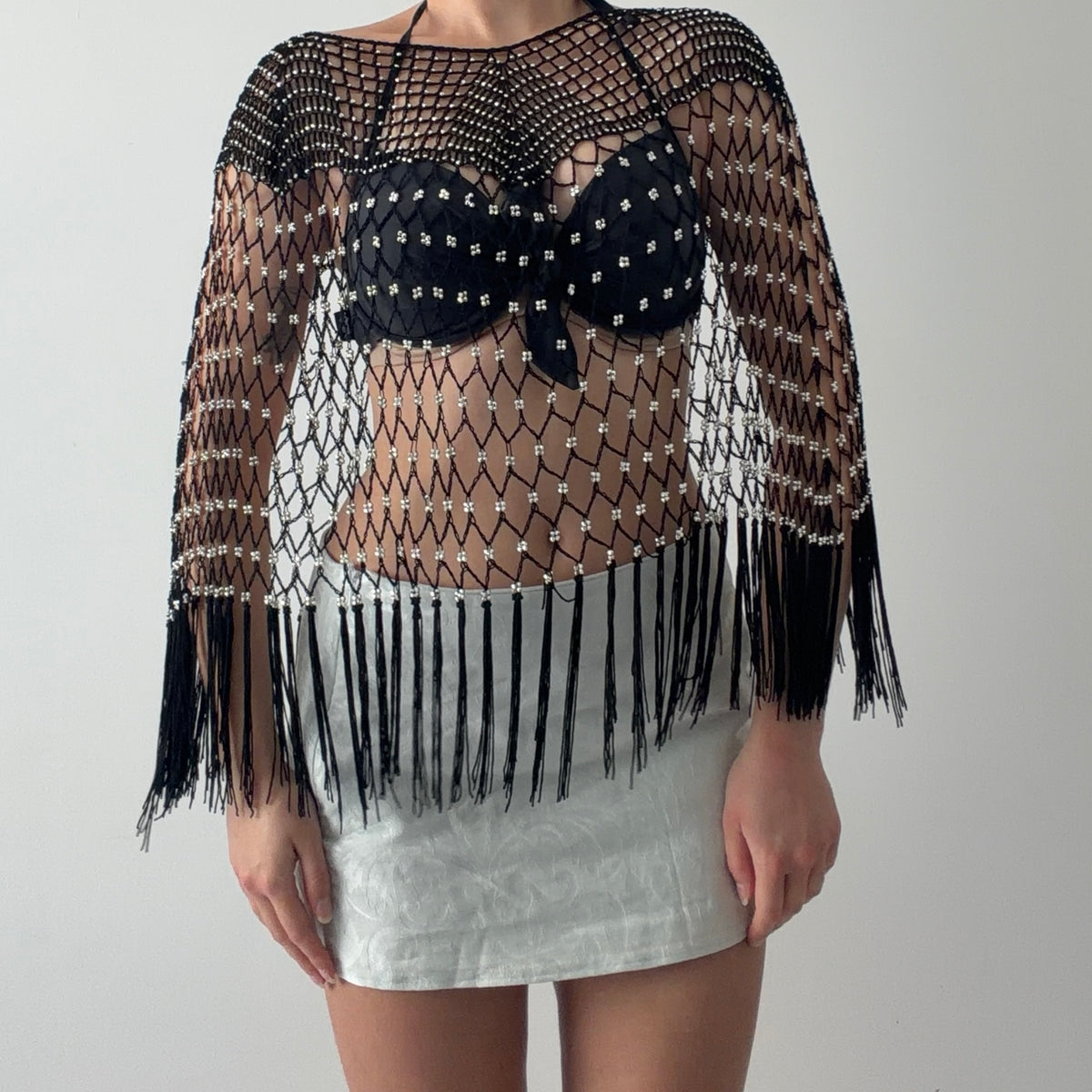 Beaded Crochet Poncho | OS