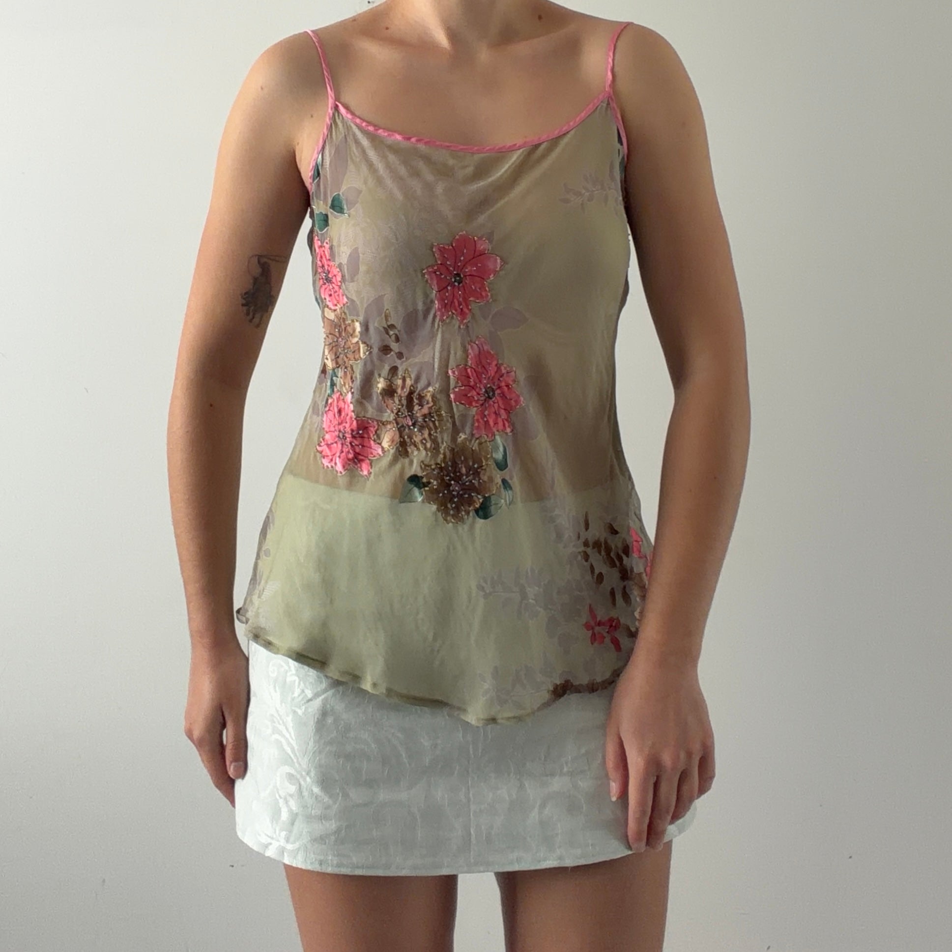 Deane White Silk Beaded Cami | L