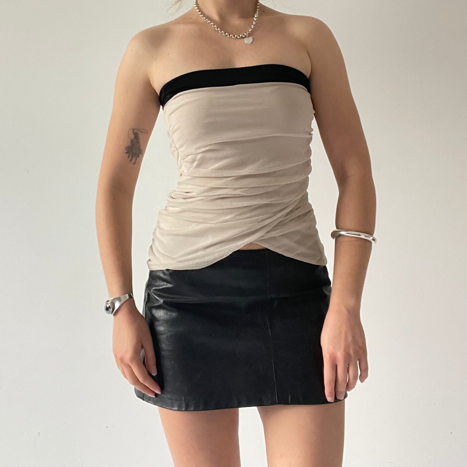 Strapless Ruched Mesh Top | S
