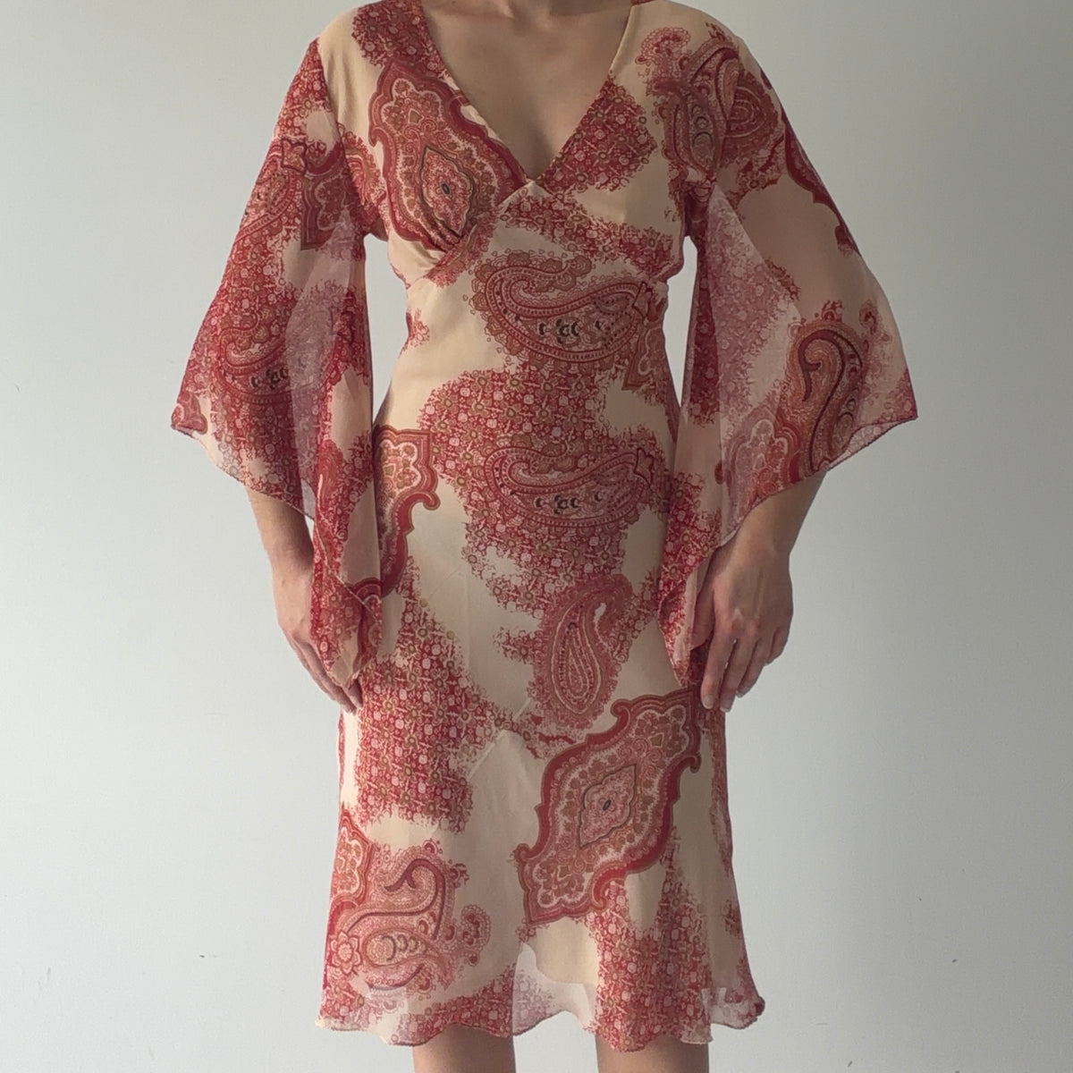 Pink Girl Paisley Bell Sleeve Midi Dress | L