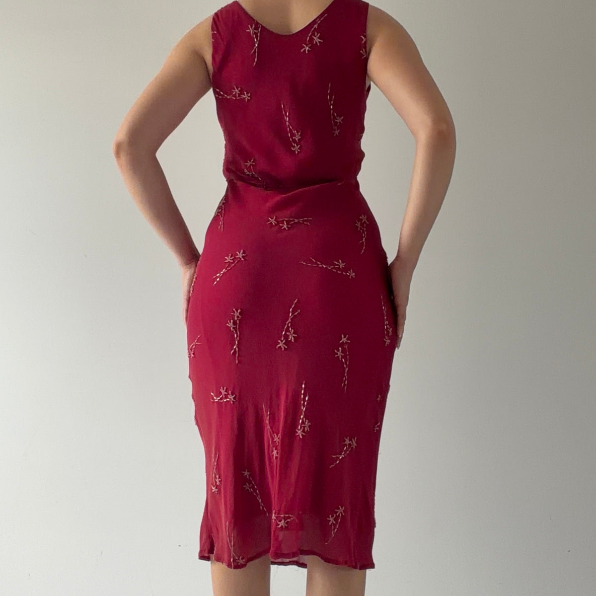 Jane Rhodes Silk Beaded Midi Dress | XS