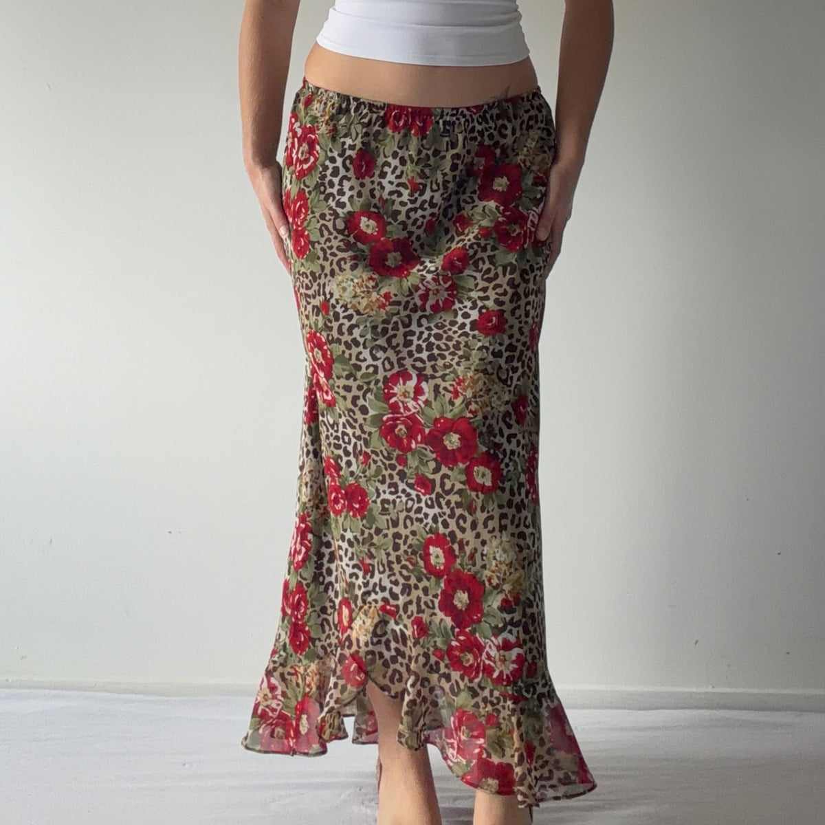 Floral Leopard Maxi Skirt | S-M