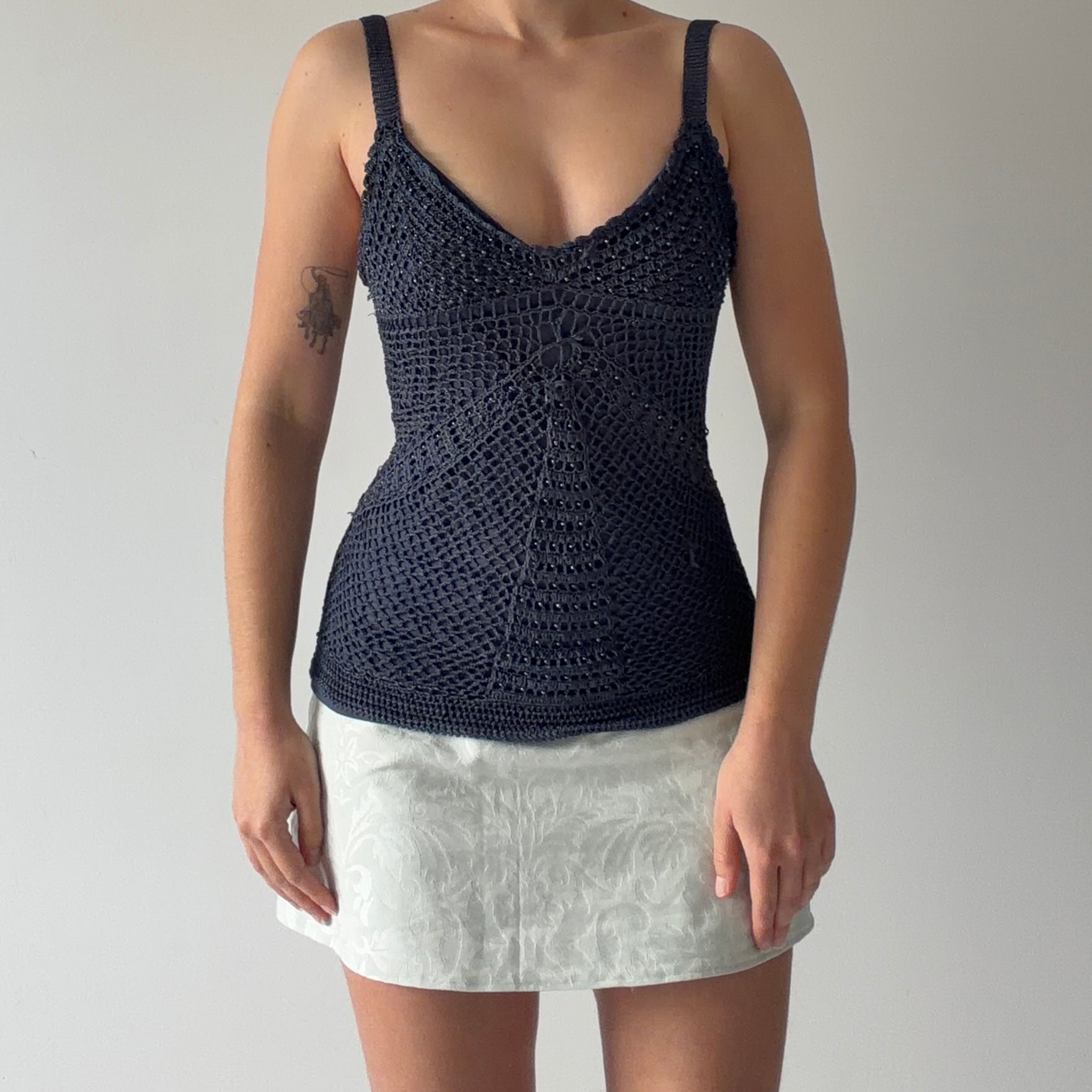 Tape Measure Beaded Crochet Top | M