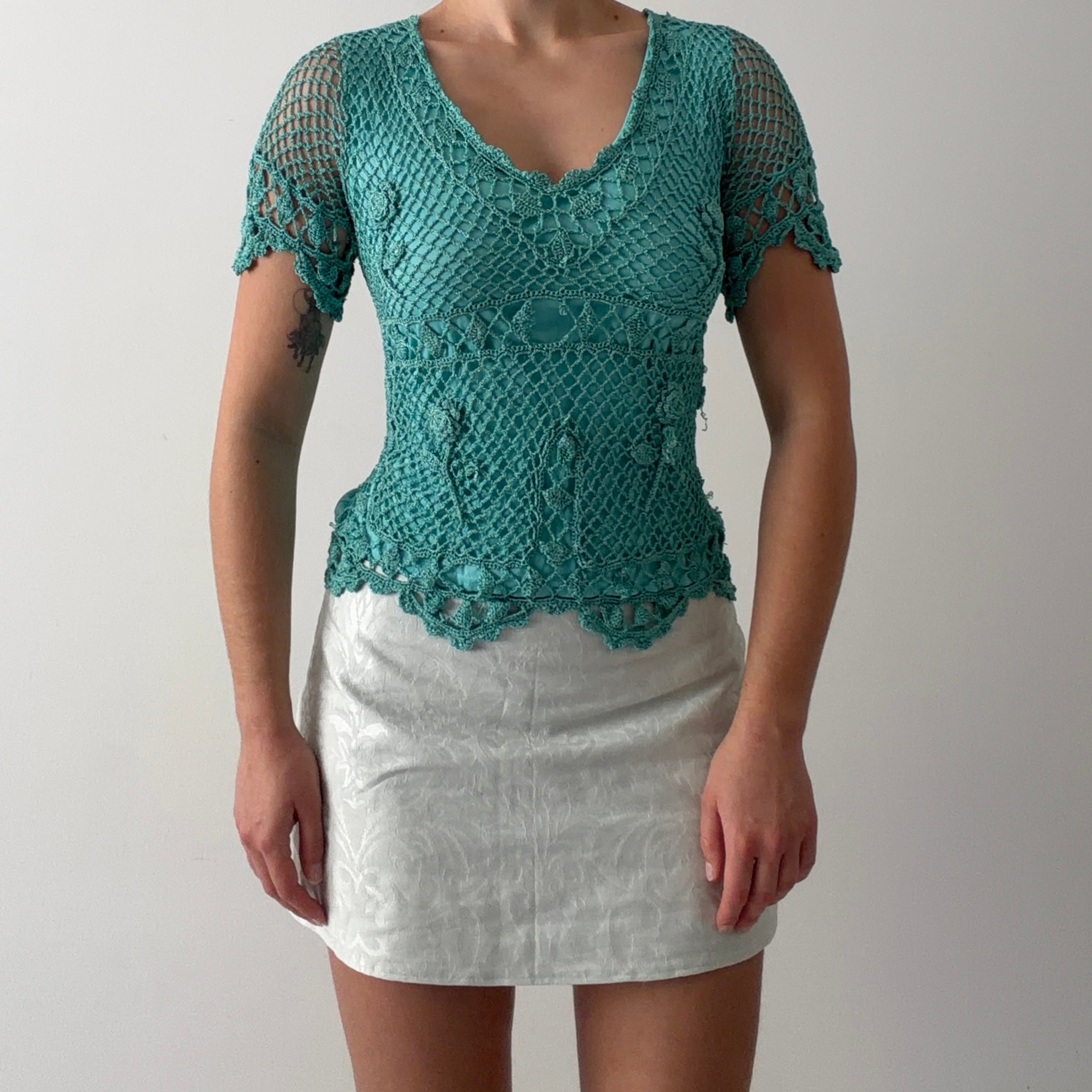Papillon Crochet Top | Aqua | 10-12