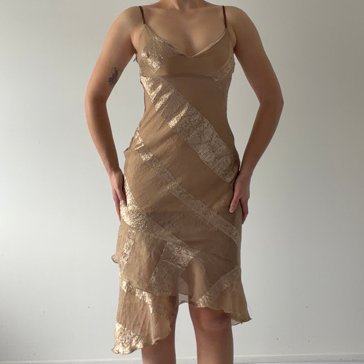 Shimmery Asymmetric Midi Dress | XS