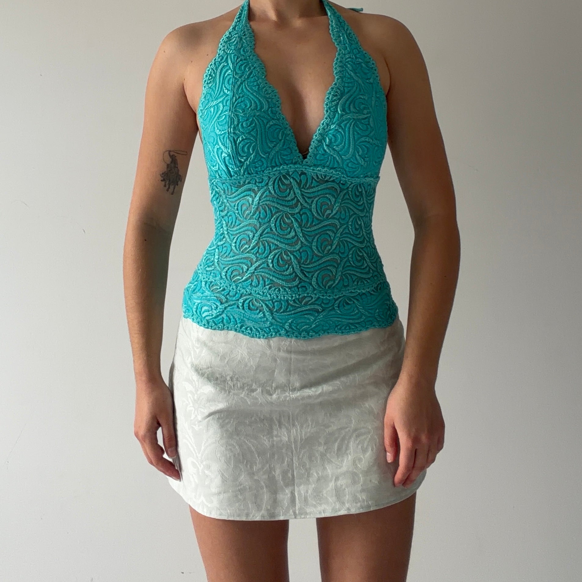 Bebe Lace Halter Top | Made in USA | XS