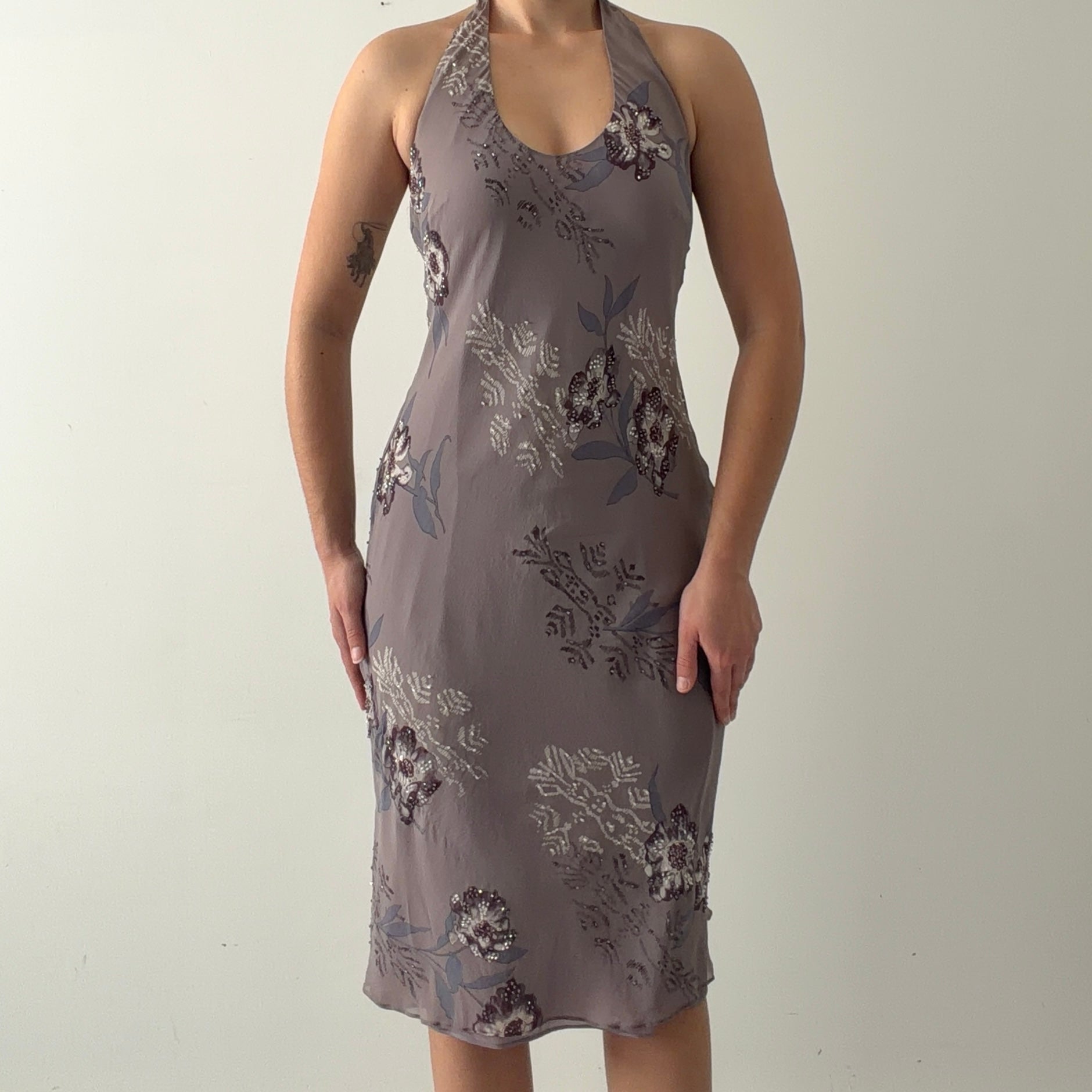Papēll Boutique Silk Beaded Halter Dress | S