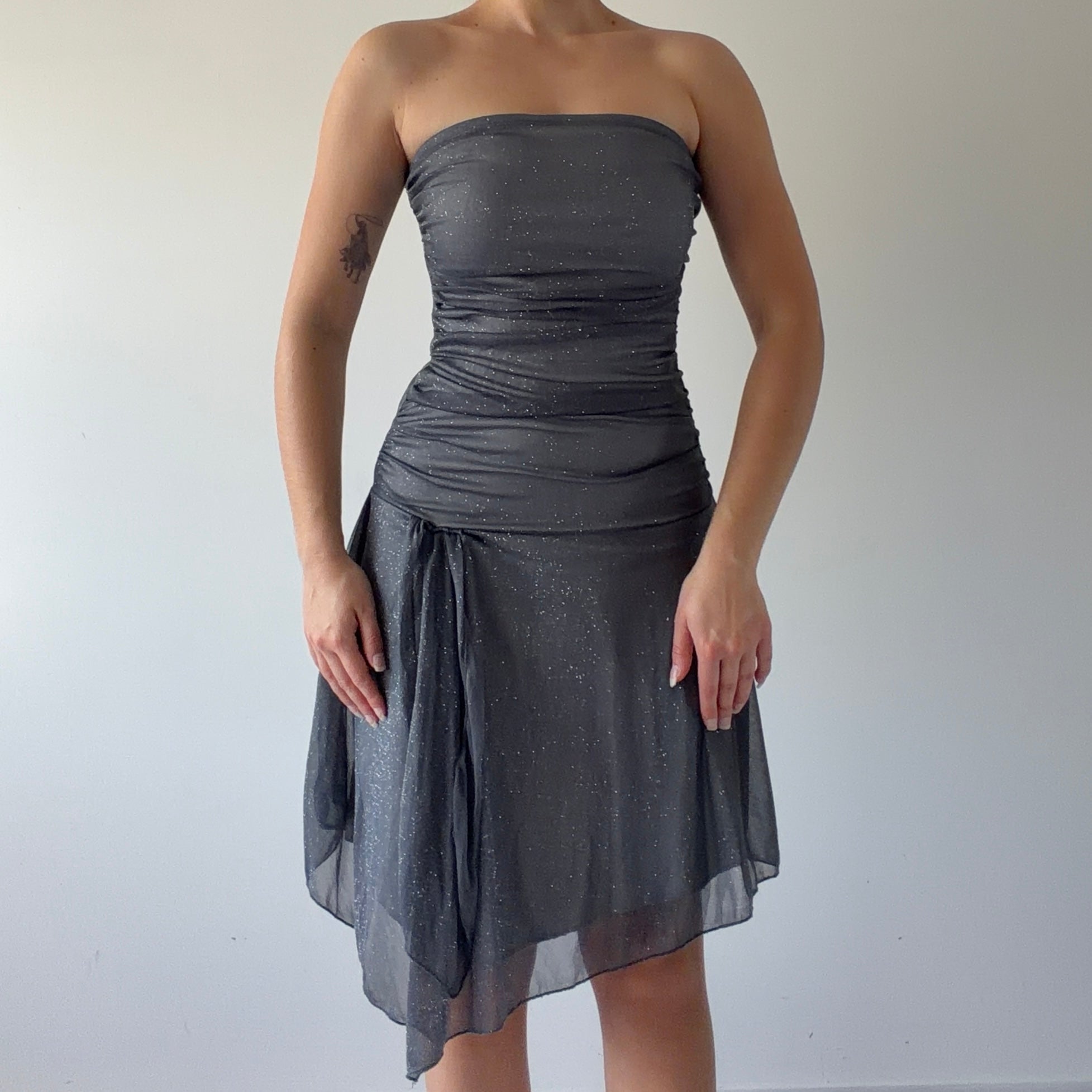 First Kiss Strapless Asymmetric Dress | S